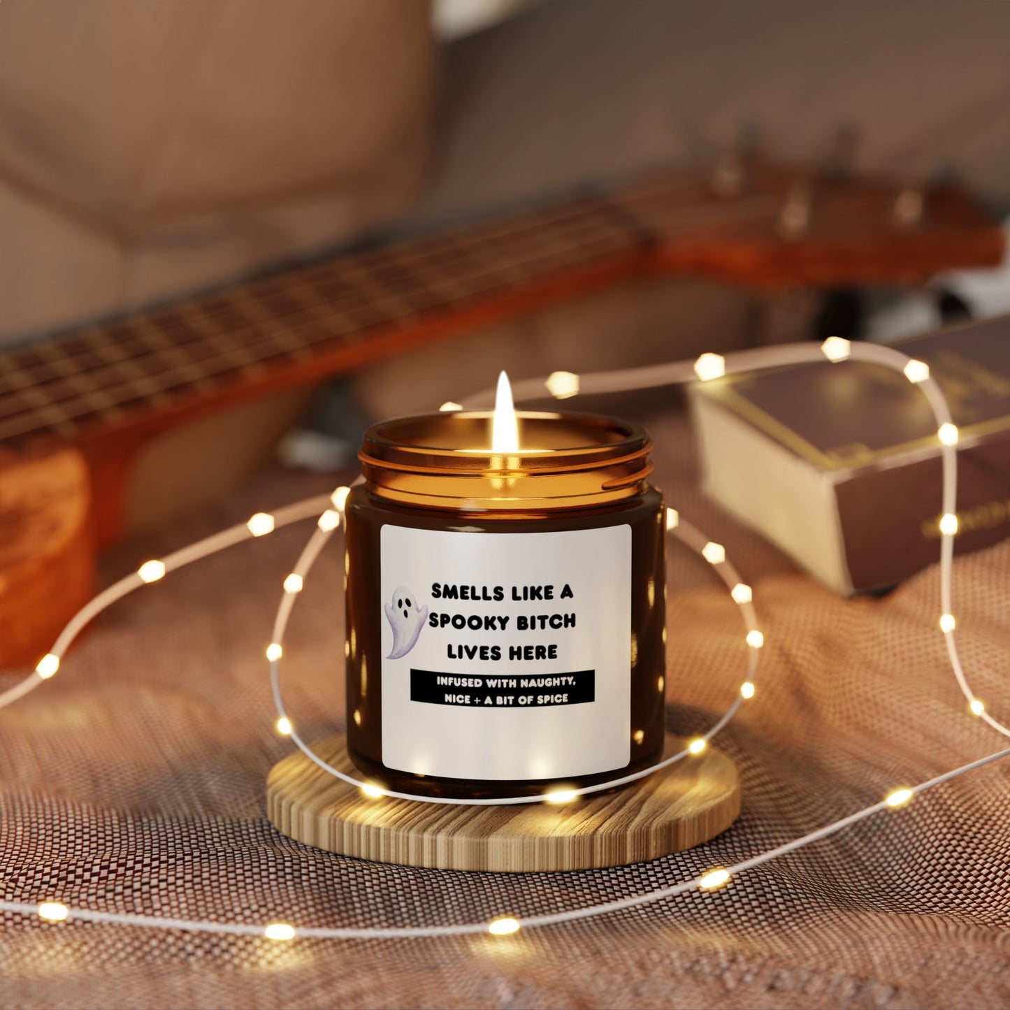 Spooky Scented Candle, Smells Like A Spoooky Bitch, Halloween Decor, Gift for Her, Amber Jar Candle, Home Fragrance, Cozy Vibe