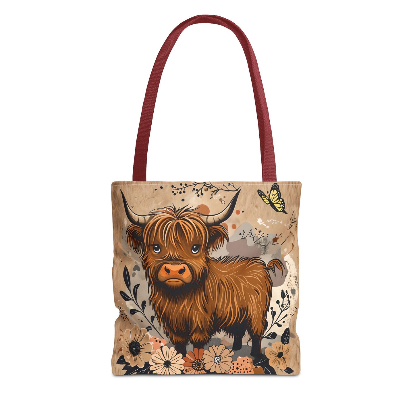 Highland Cow Tote Bag, Cute Cow Tote, Floral Print Bag, Eco-Friendly Tote, Gift for Animal Lovers