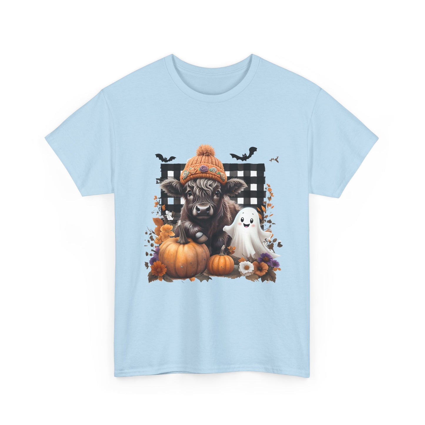 Halloween Cow and Ghost Tee, Fall Fashion, Pumpkin Shirt, Cozy Halloween Apparel, Gifts for Cow Lovers, Cute Tee