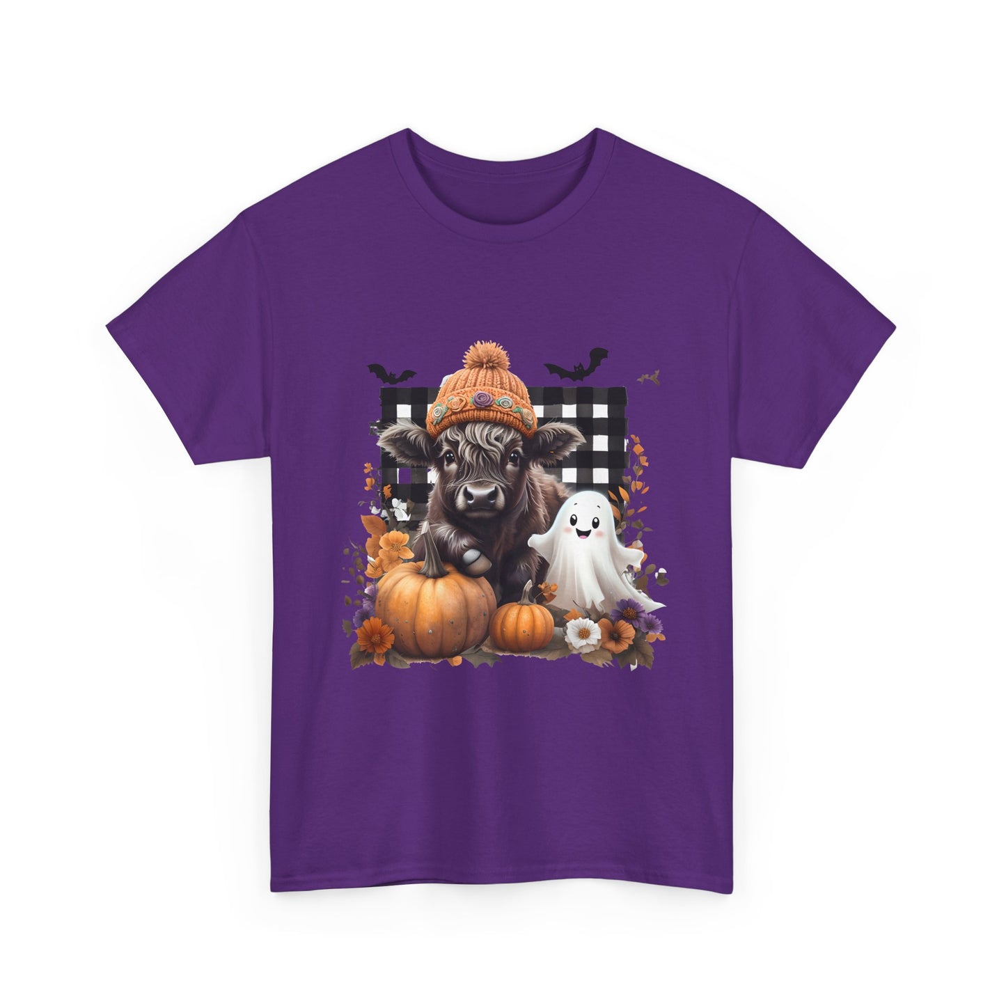Halloween Cow and Ghost Tee, Fall Fashion, Pumpkin Shirt, Cozy Halloween Apparel, Gifts for Cow Lovers, Cute Tee