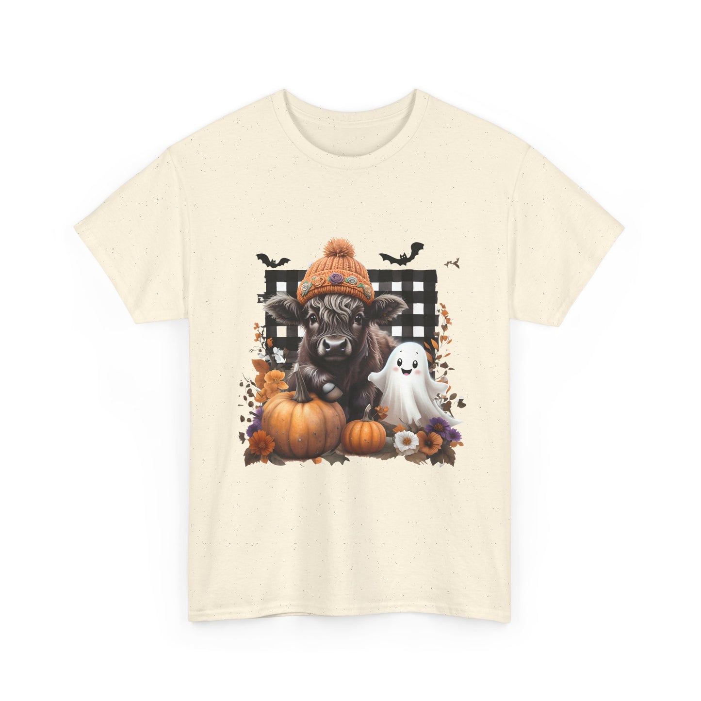 Halloween Cow and Ghost Tee, Fall Fashion, Pumpkin Shirt, Cozy Halloween Apparel, Gifts for Cow Lovers, Cute Tee