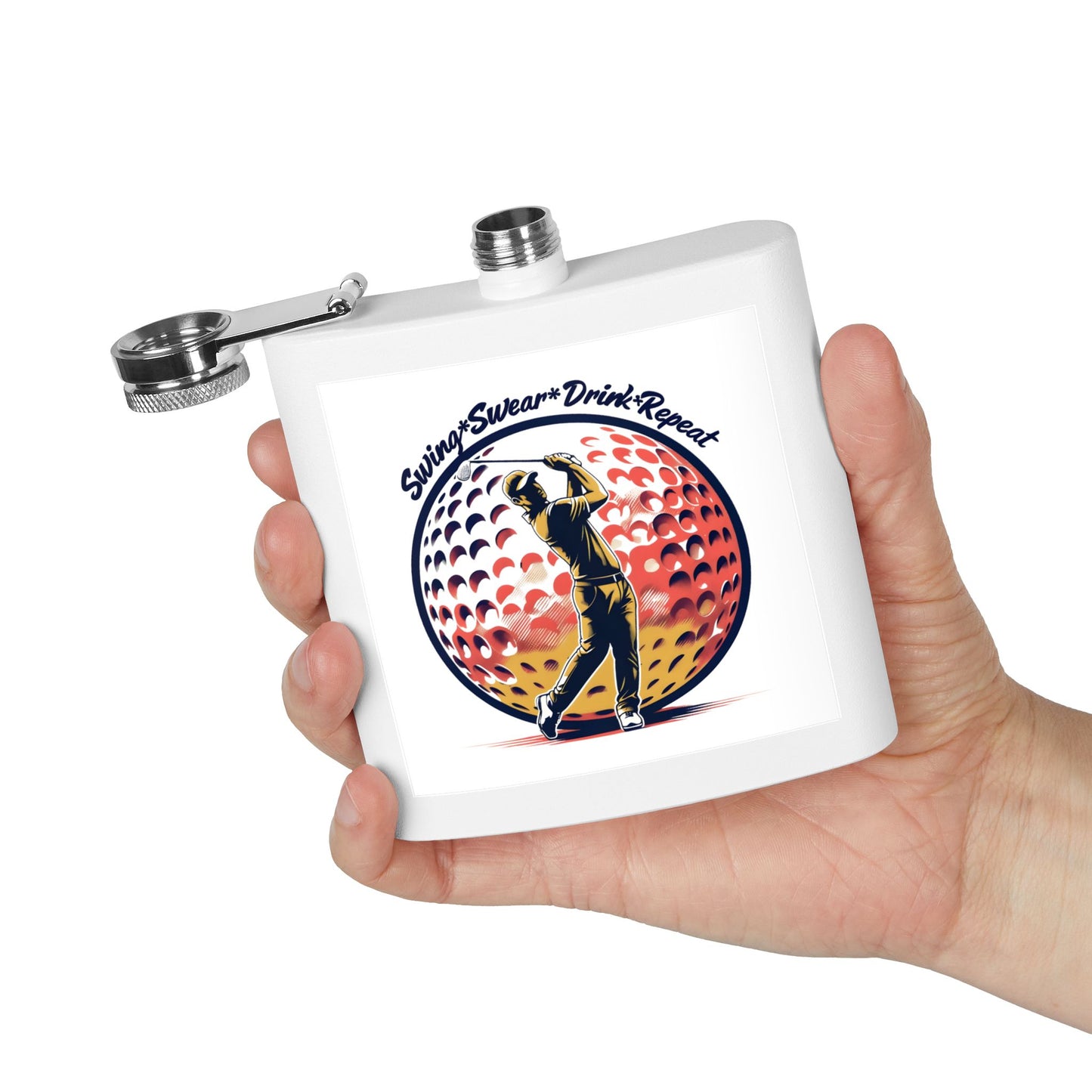 Flask - Swing, Swear, Drink, Repeat Golf Themed Stainless Steel Flask, 6oz