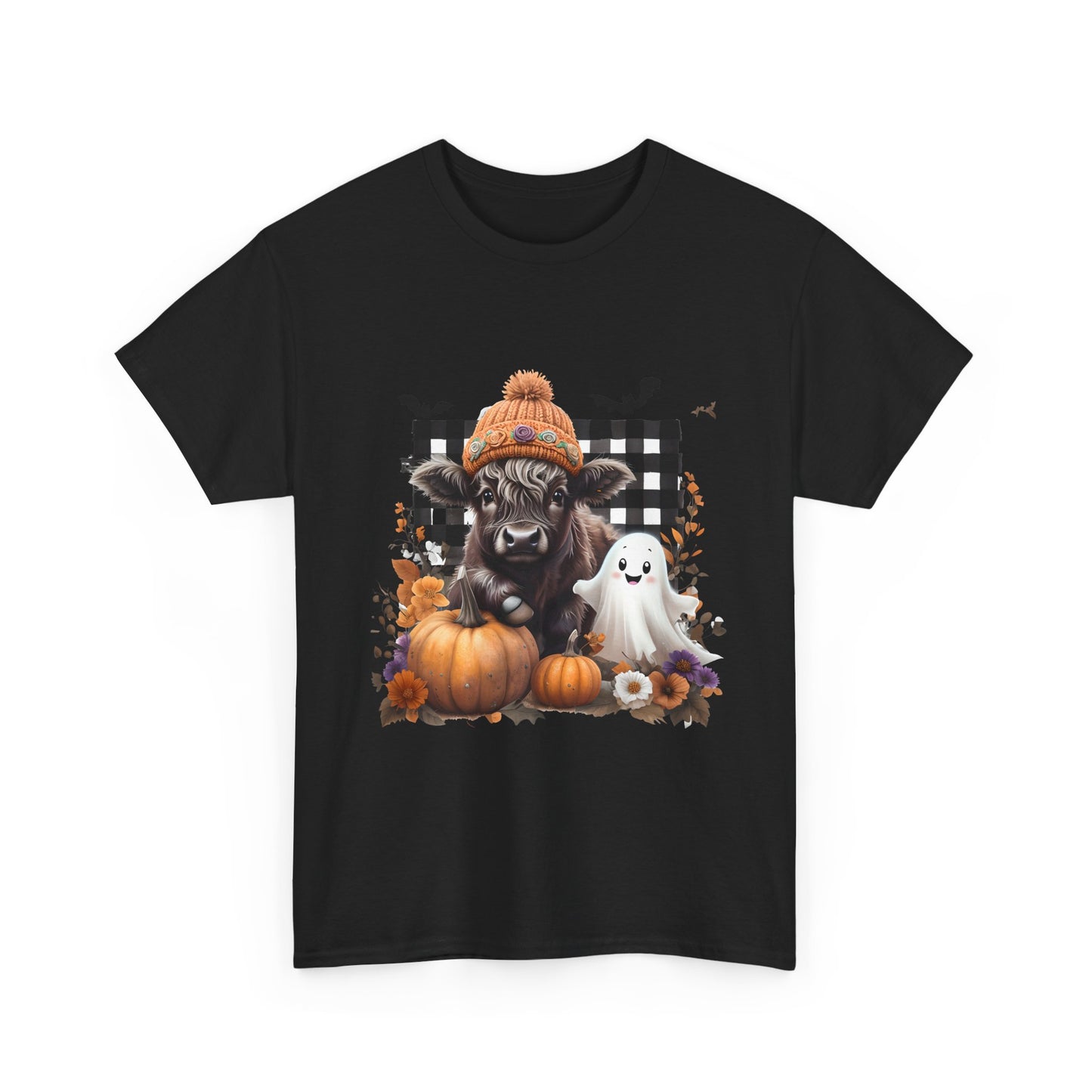 Halloween Cow and Ghost Tee, Fall Fashion, Pumpkin Shirt, Cozy Halloween Apparel, Gifts for Cow Lovers, Cute Tee