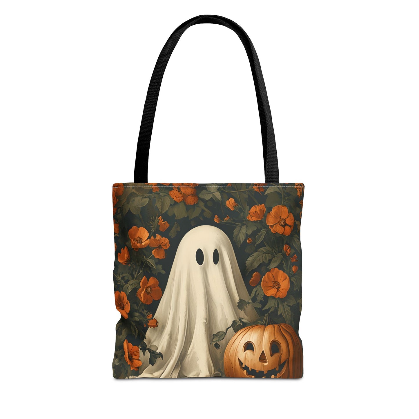 Halloween Ghost Tote Bag, Spooky Tote, Fall Market Bag, Trick-or-Treating Bag, Pumpkin Art Tote, Seasonal Shopper Bag