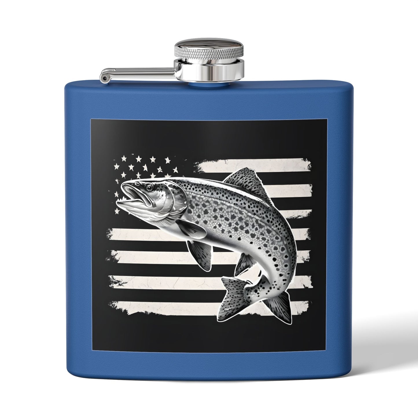 6oz Stainless Steel Flask - US Flag and Trout Design