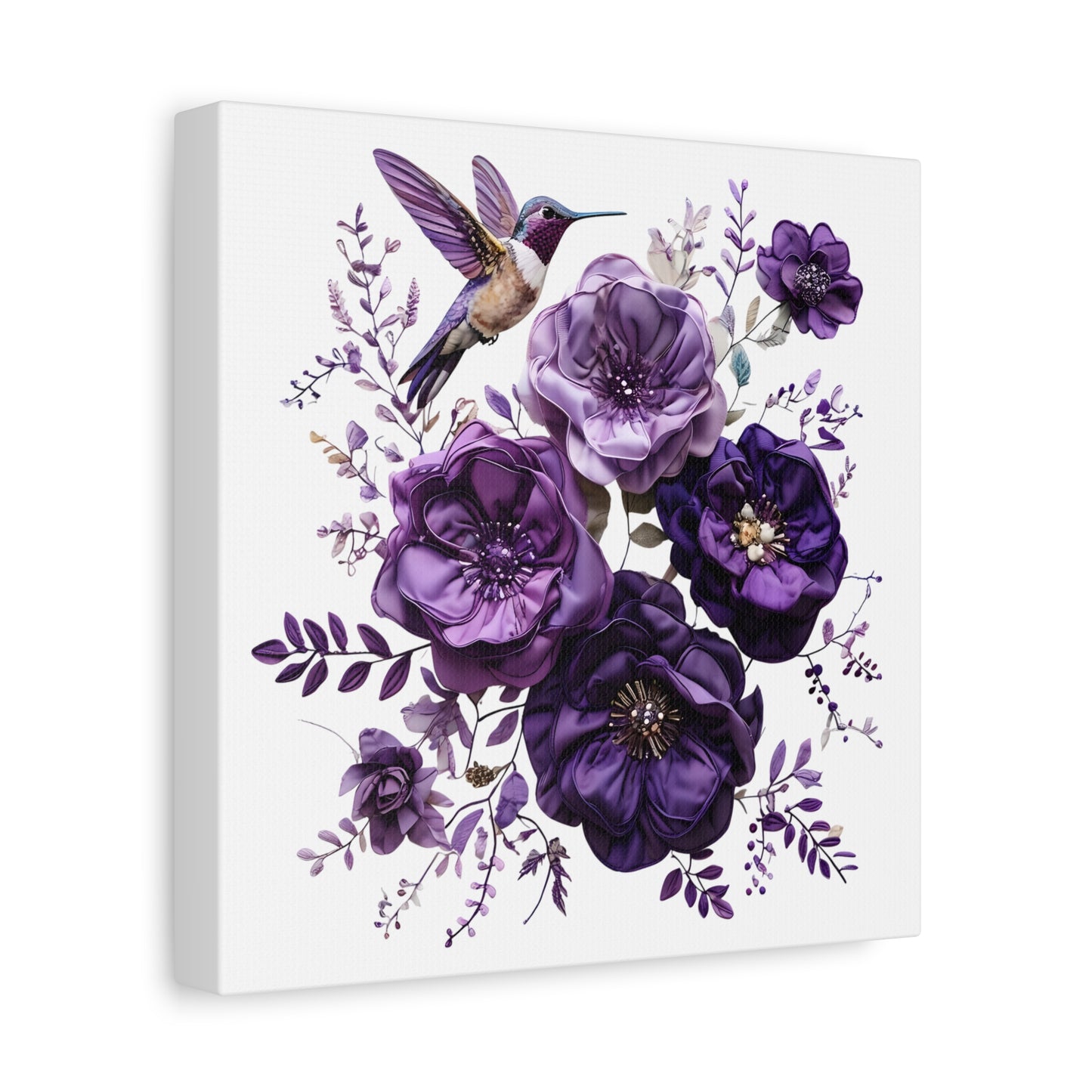 Canvas Wall Art - Purple Floral and Hummingbird