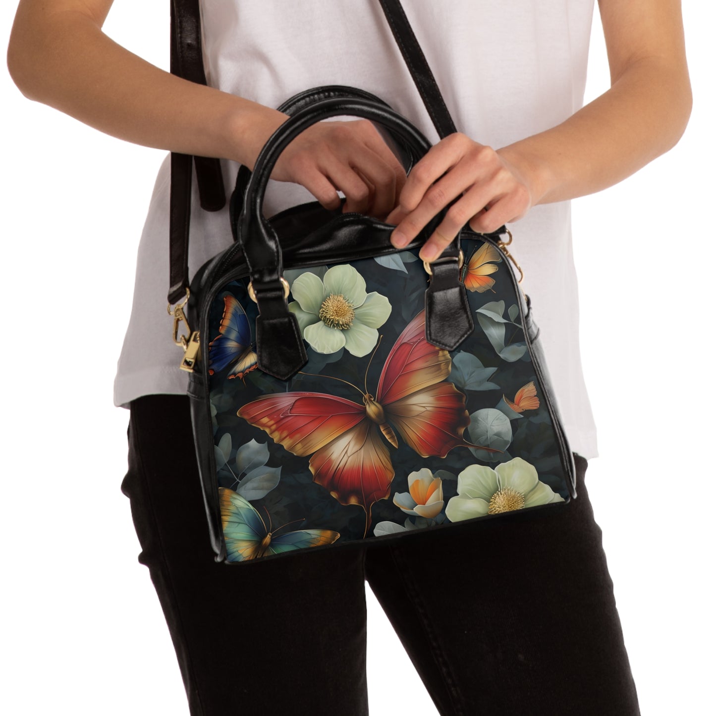 Butterfly Floral Shoulder Handbag, Elegant Purse for Women, Everyday Tote, Gift for Her, Perfect for Travel and Special Occasions