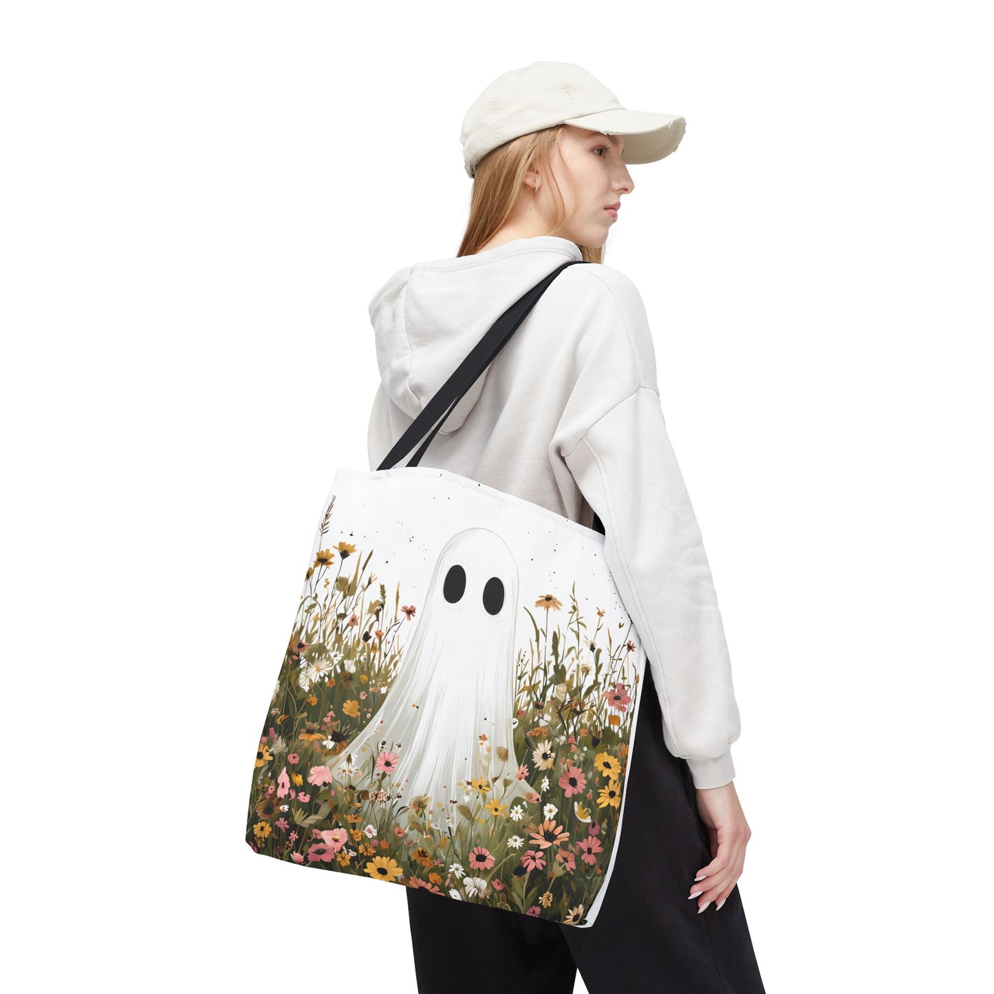 Ghostly Floral Tote Bag, Cute Tote, Halloween Bag, Eco-Friendly Tote, Everyday Use, Gift for Friends, Garden Lovers
