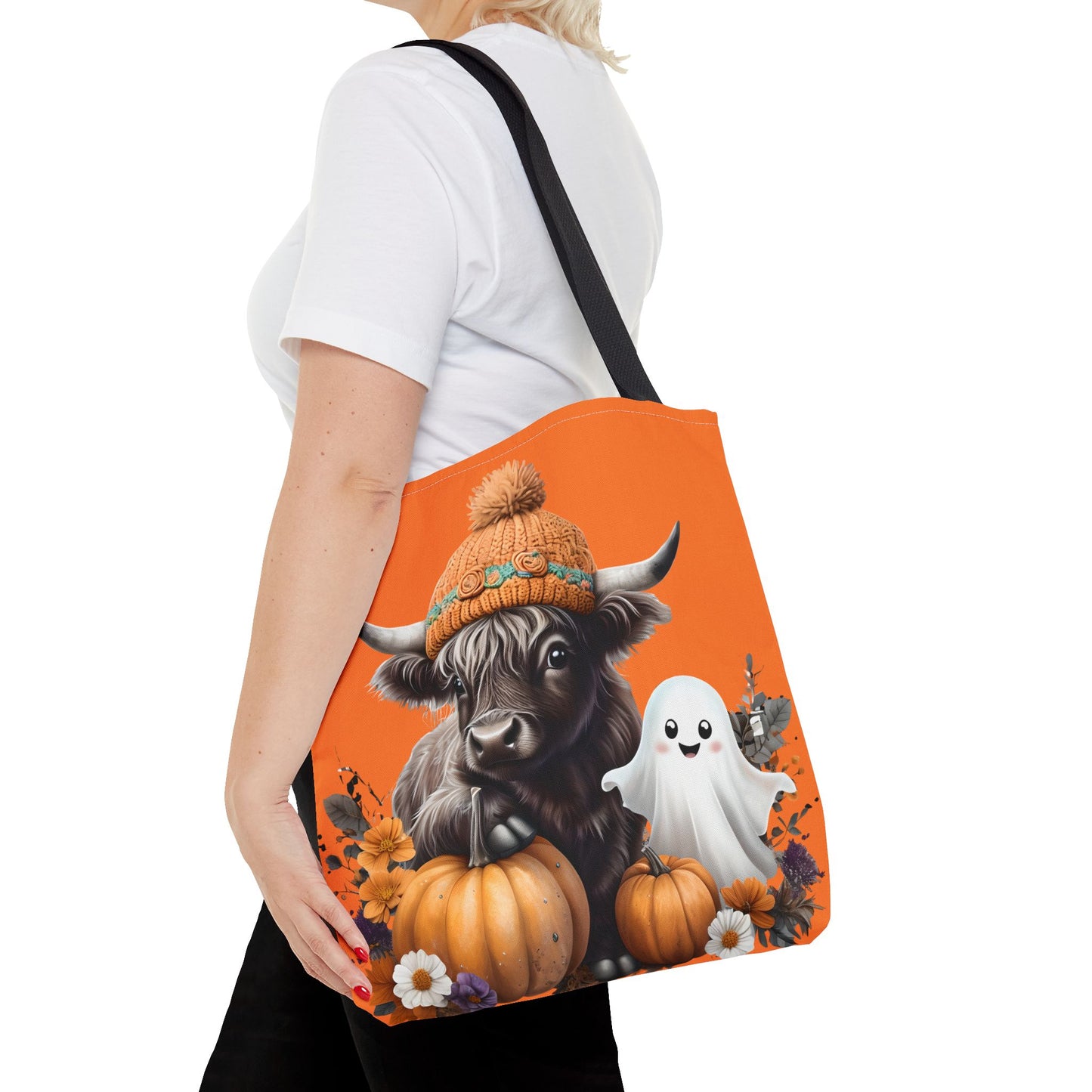 Halloween Cow Ghost Tote Bag, Cute Fall Canvas, Pumpkin Lover's Bag, Trick or Treat, Autumn Decor, Unique Gift Idea
