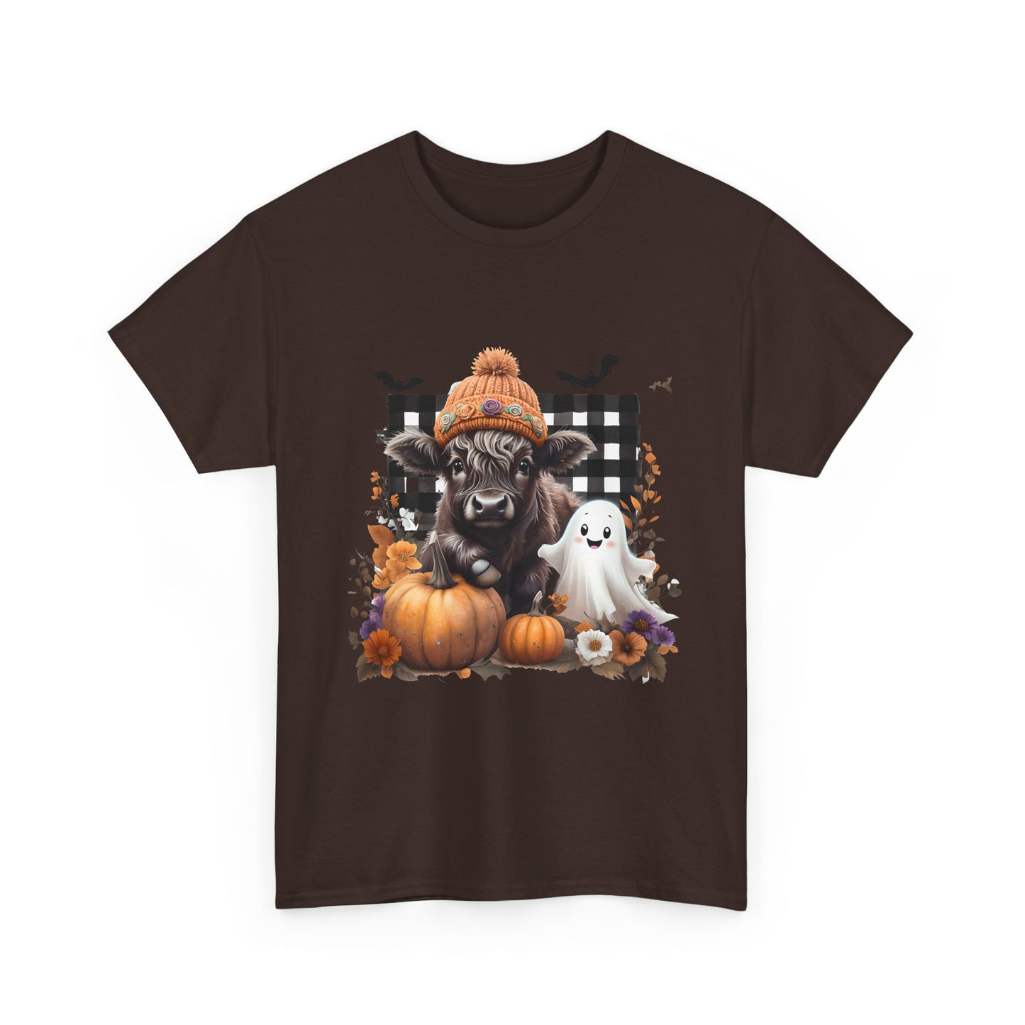 Halloween Cow and Ghost Tee, Fall Fashion, Pumpkin Shirt, Cozy Halloween Apparel, Gifts for Cow Lovers, Cute Tee
