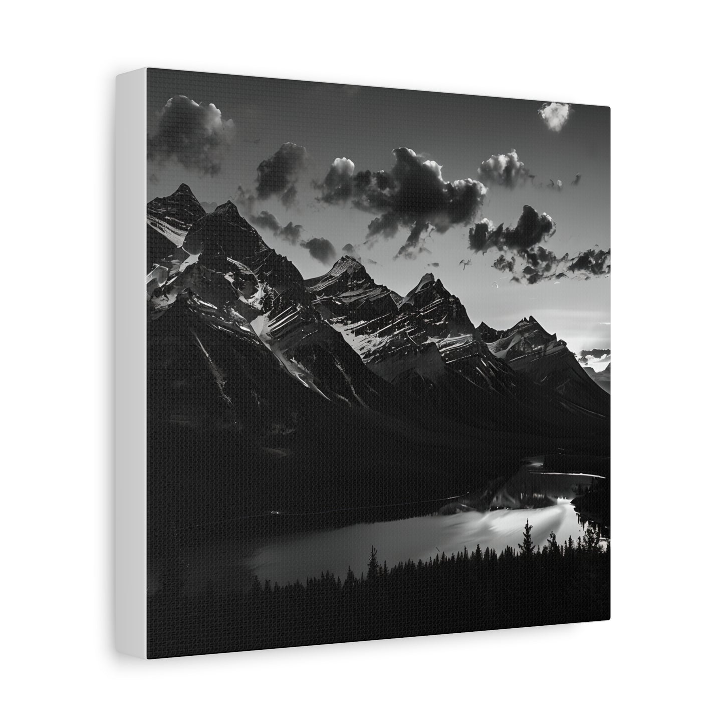 Canvas Print Black and White Mountains and Lake