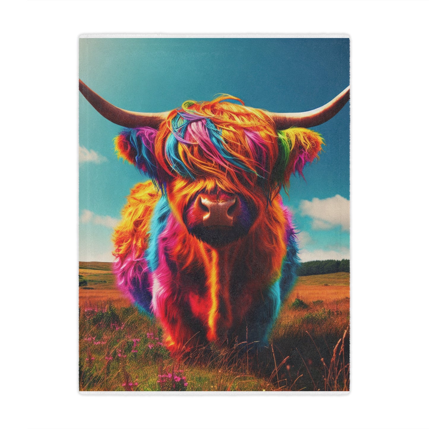 Colorful Highland Cow Minky Blanket - Soft Plush Cozy Throw, Unique Cow Lover Gift, Farmhouse Decor, Animal Print Bedding, Winter Gift Idea
