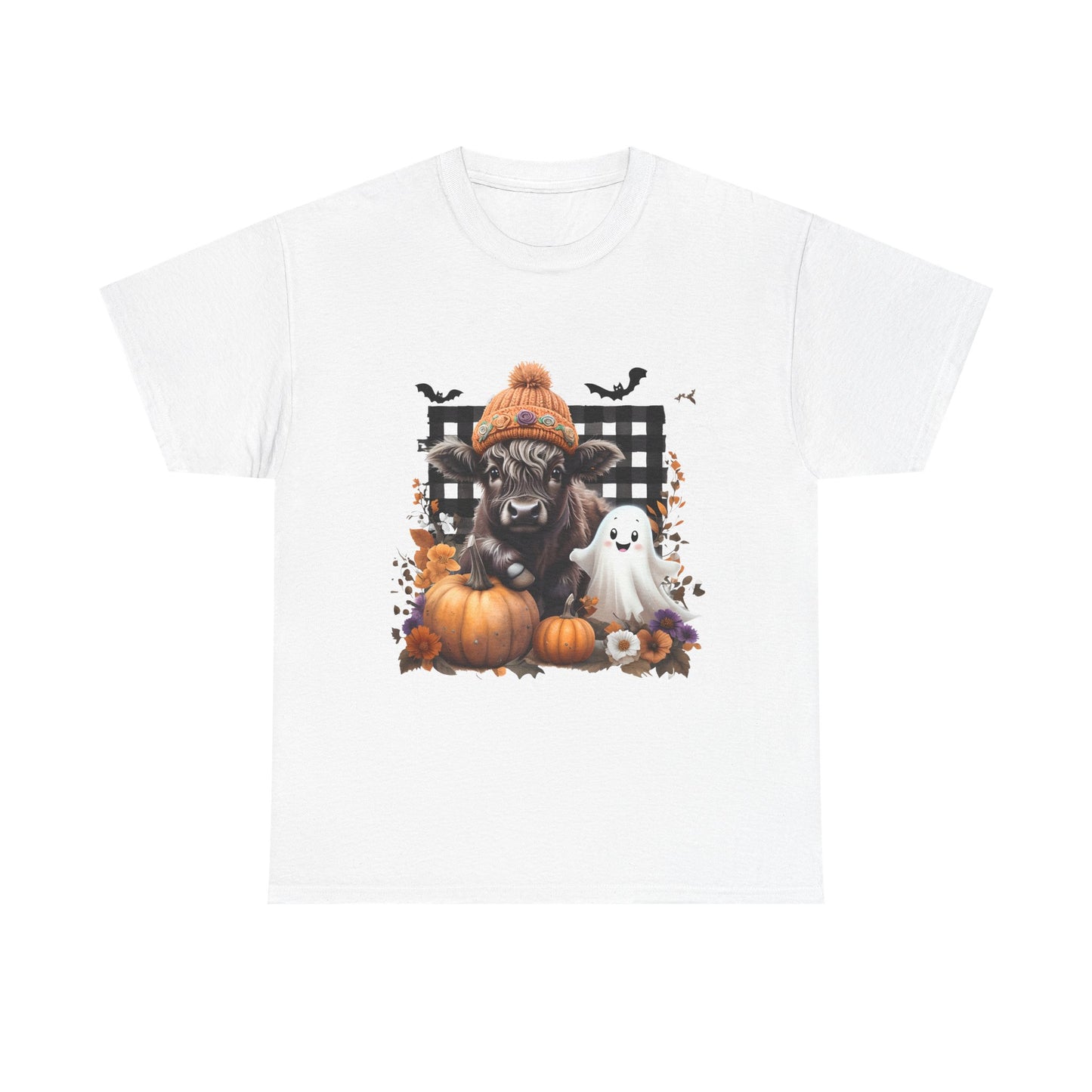 Halloween Cow and Ghost Tee, Fall Fashion, Pumpkin Shirt, Cozy Halloween Apparel, Gifts for Cow Lovers, Cute Tee