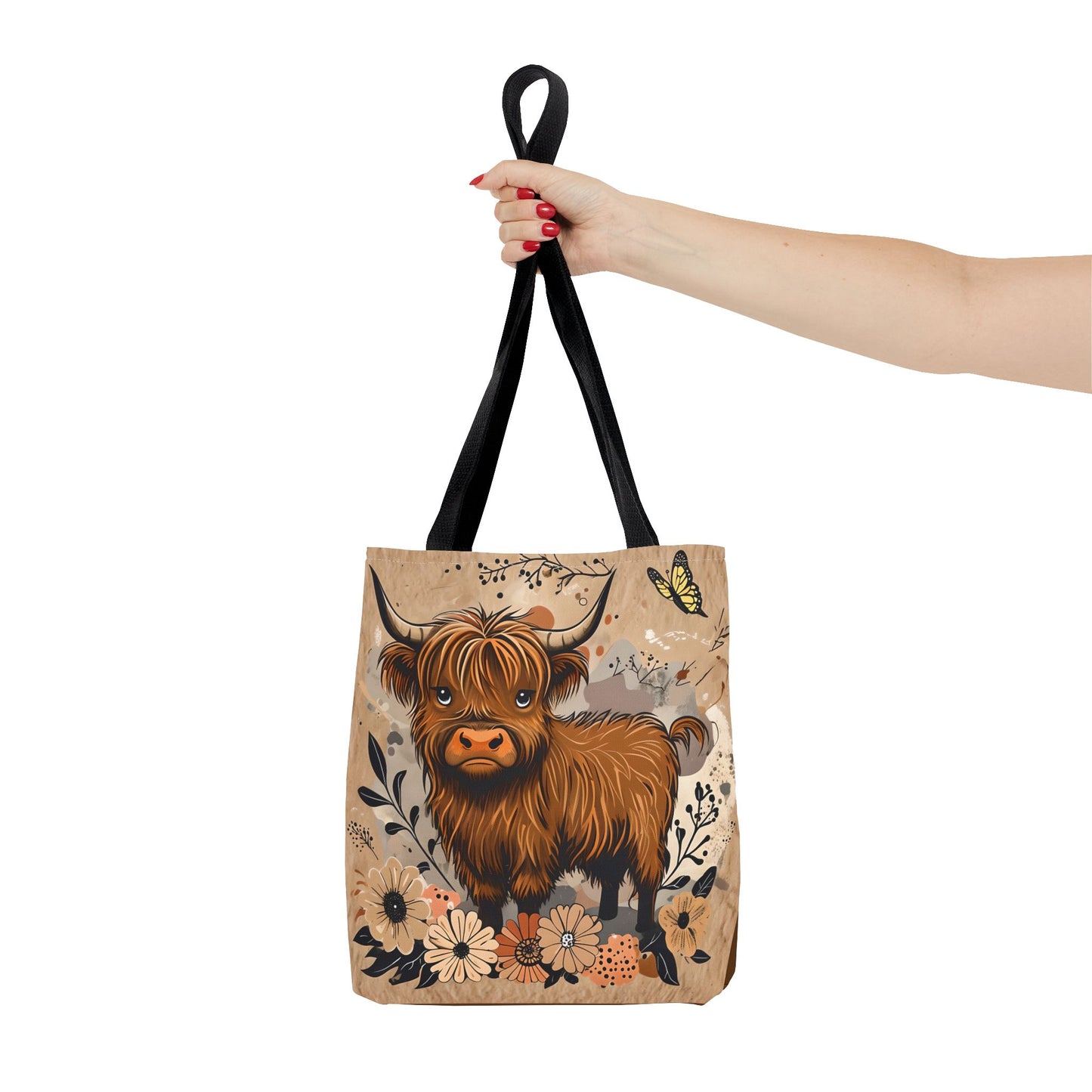 Highland Cow Tote Bag, Cute Cow Tote, Floral Print Bag, Eco-Friendly Tote, Gift for Animal Lovers