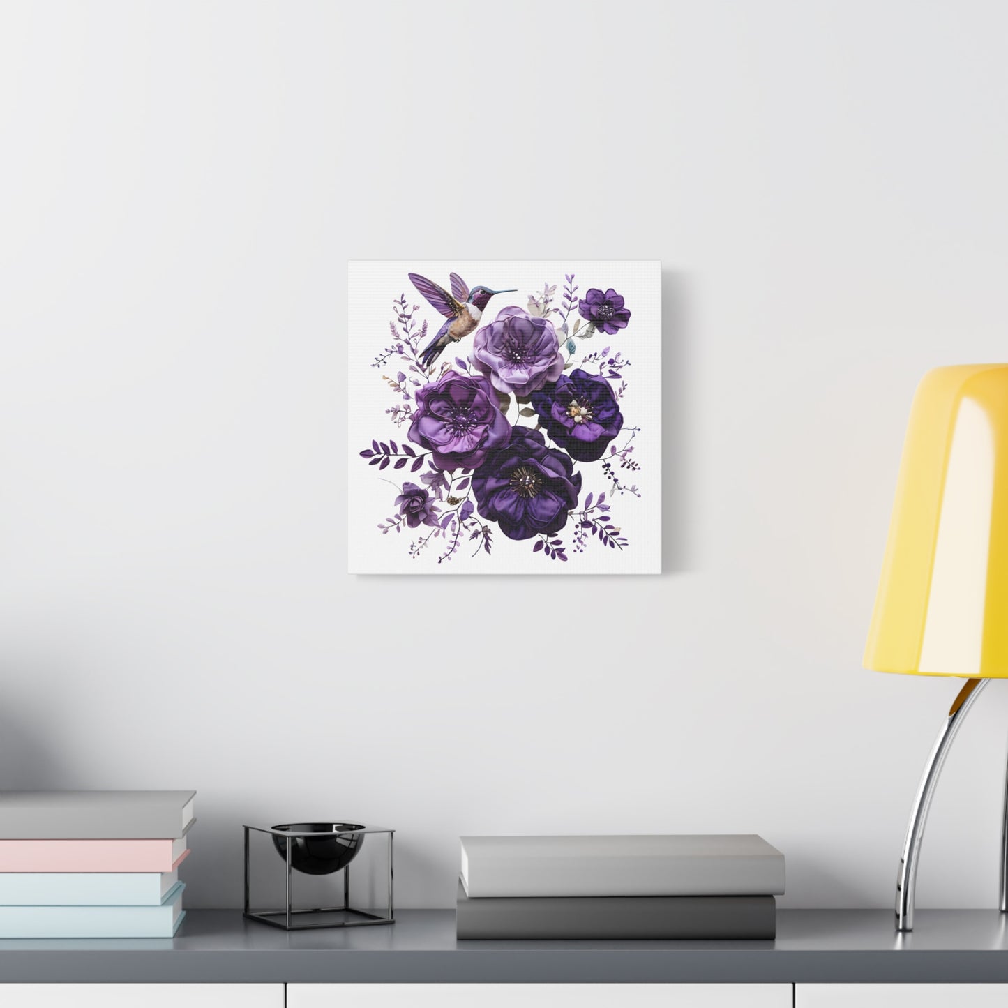 Canvas Wall Art - Purple Floral and Hummingbird