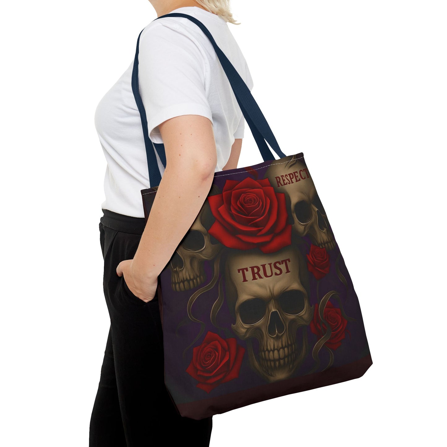 Skull and Red Rose Trust Love Respect Tote