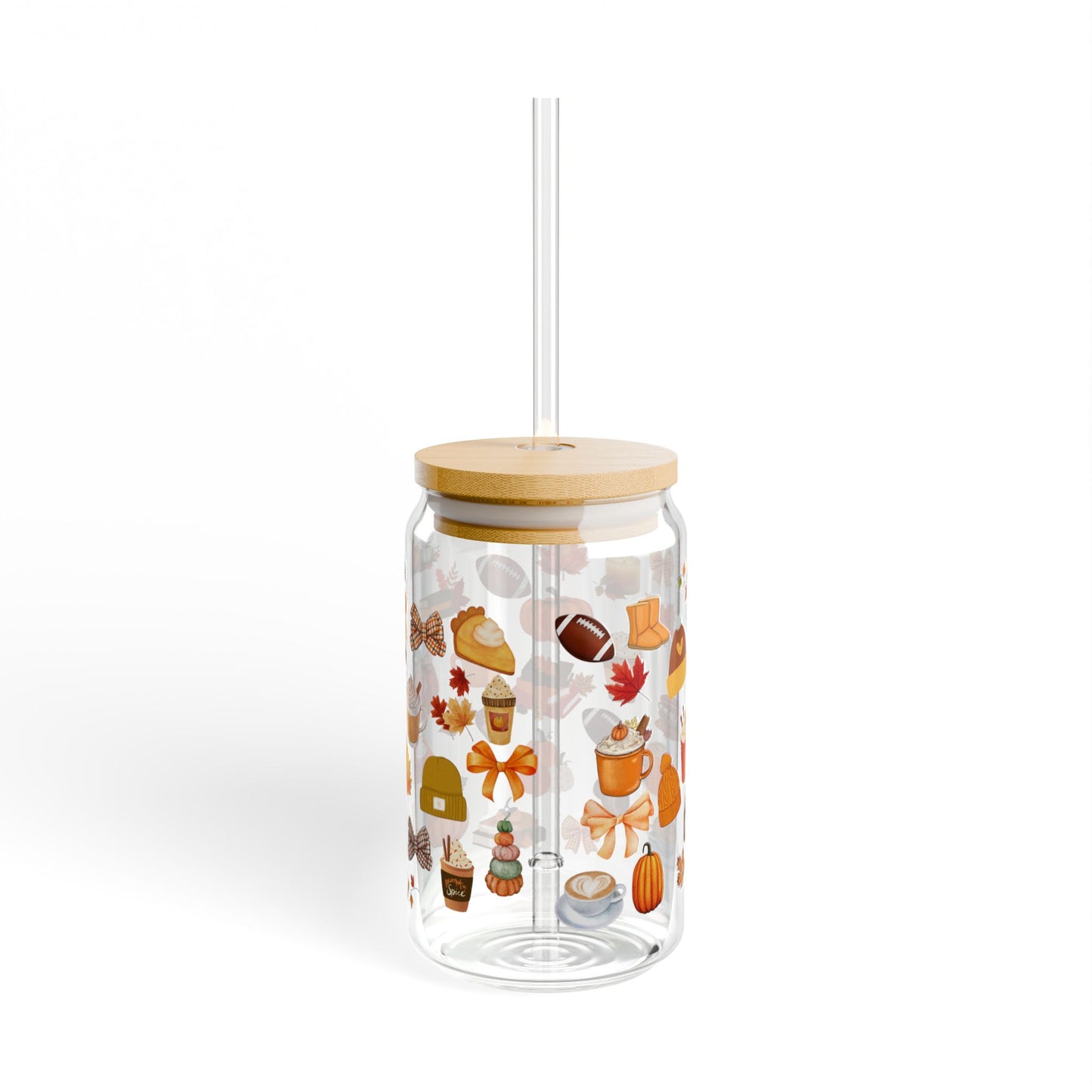 Autumn-Themed Sipper Glass | 16oz Eco-Friendly Drinkware, Fall Decor, Seasonal Beverage Container, Thanksgiving Gift, Cute Cup