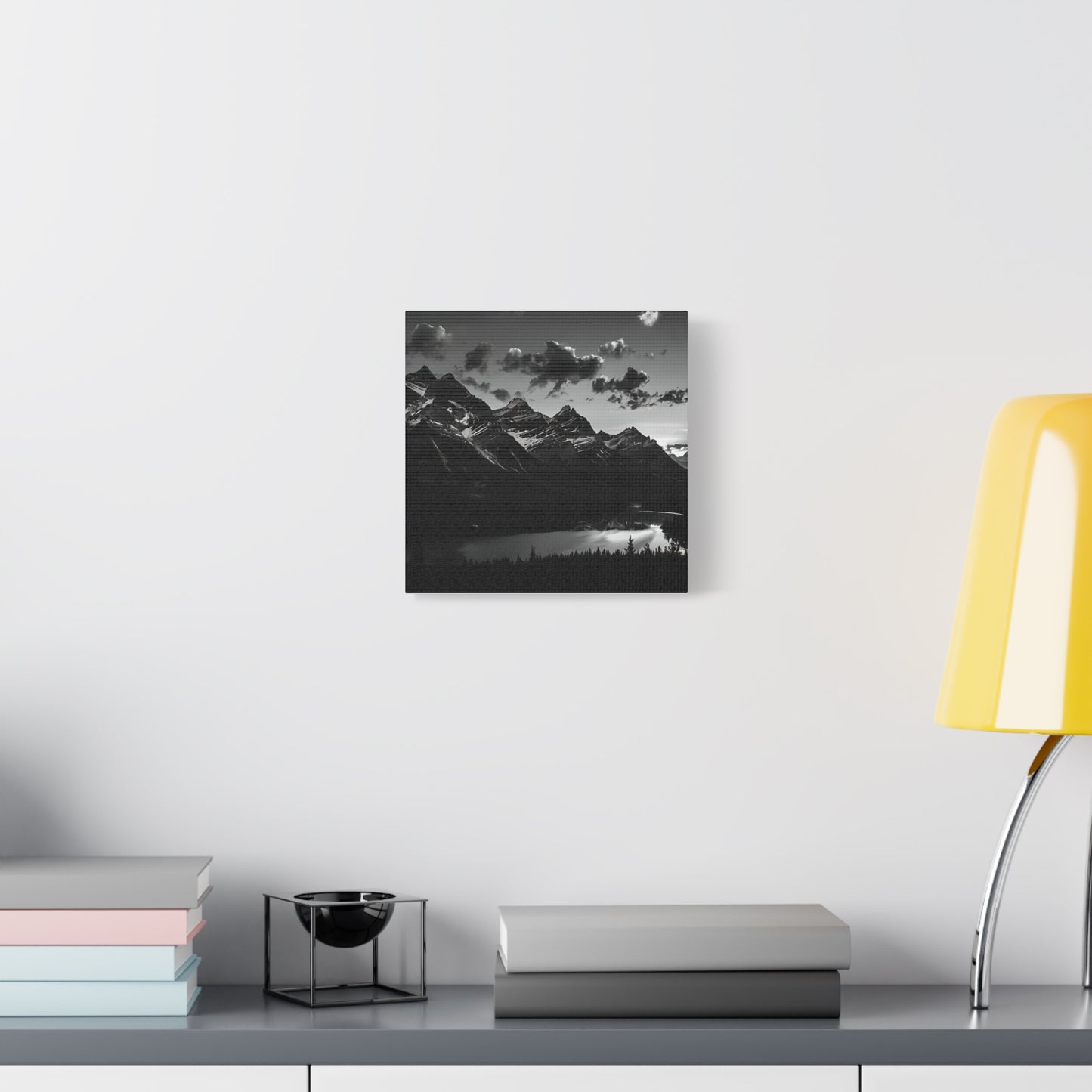 Canvas Print Black and White Mountains and Lake
