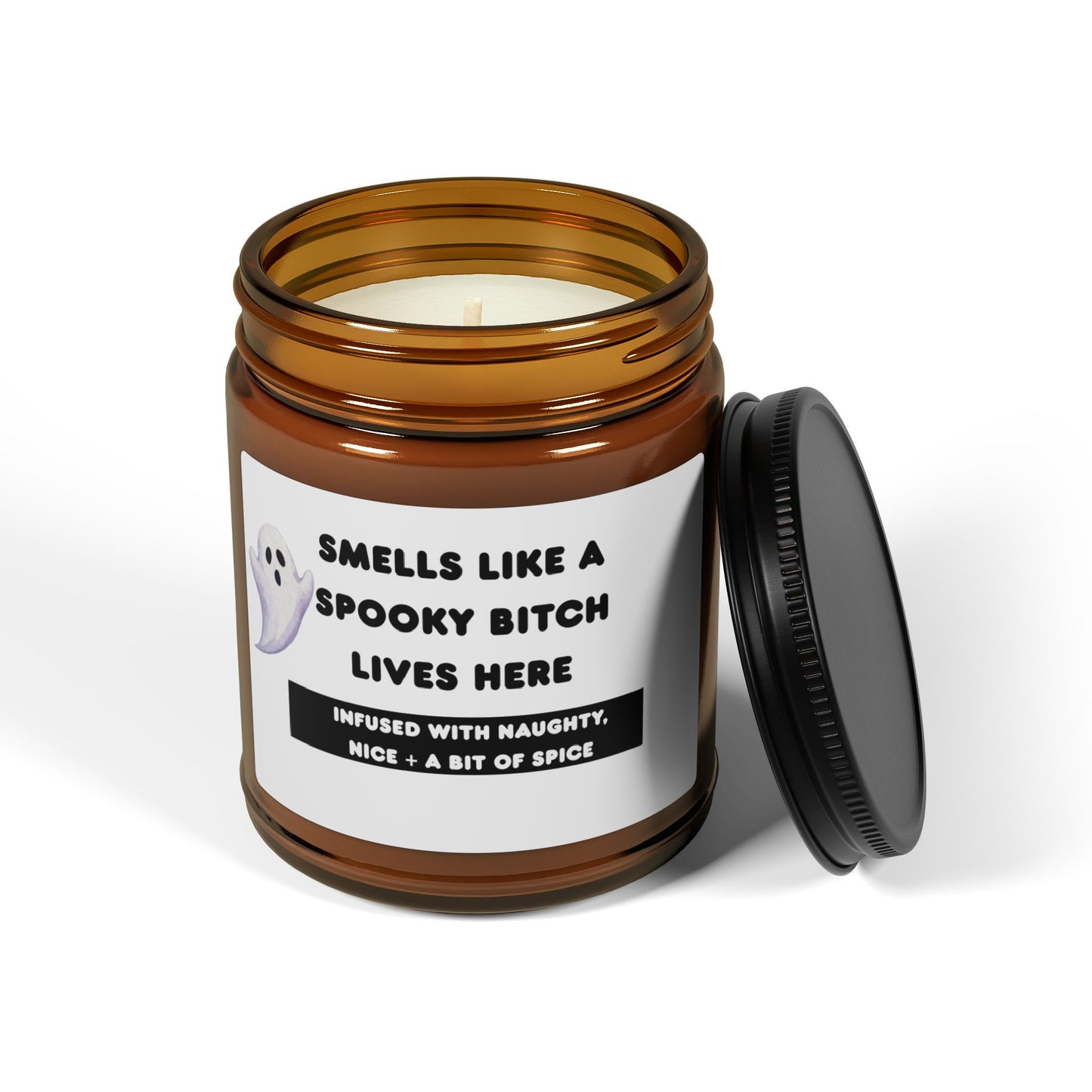 Spooky Scented Candle, Smells Like A Spoooky Bitch, Halloween Decor, Gift for Her, Amber Jar Candle, Home Fragrance, Cozy Vibe