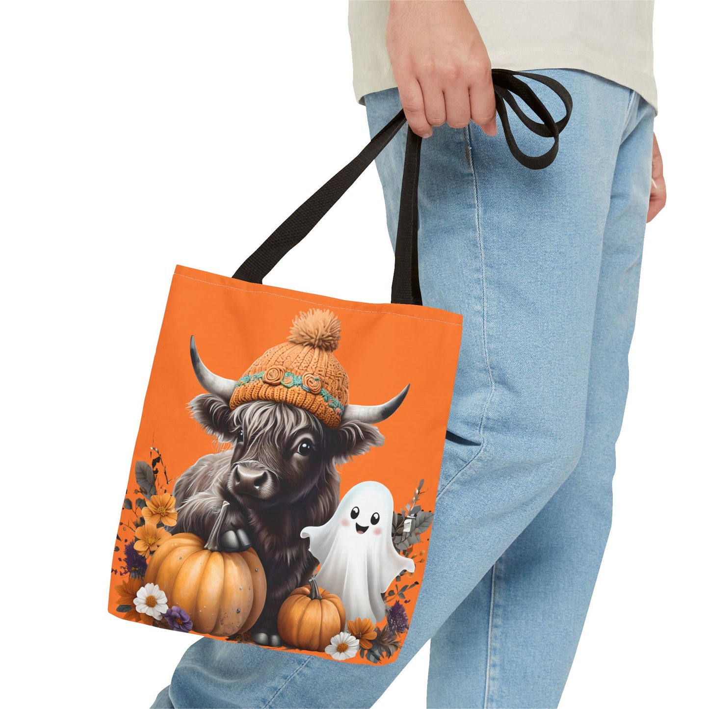Halloween Cow Ghost Tote Bag, Cute Fall Canvas, Pumpkin Lover's Bag, Trick or Treat, Autumn Decor, Unique Gift Idea