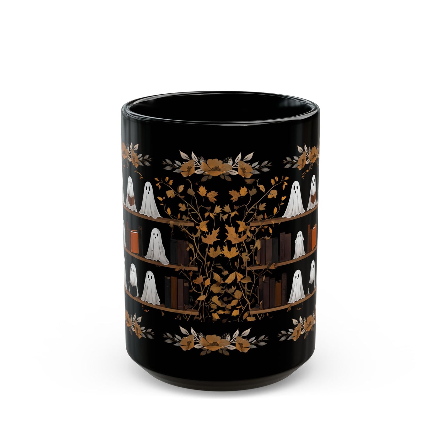 Cute Ghost Mug, Spooky Coffee Cup, Autumn Decor, Ghost Lovers Gift, 11oz 15oz Black Mug
