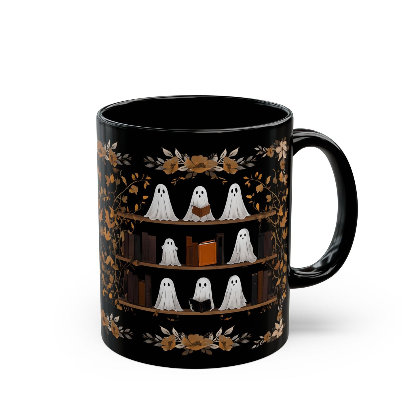 Cute Ghost Mug, Spooky Coffee Cup, Autumn Decor, Ghost Lovers Gift, 11oz 15oz Black Mug