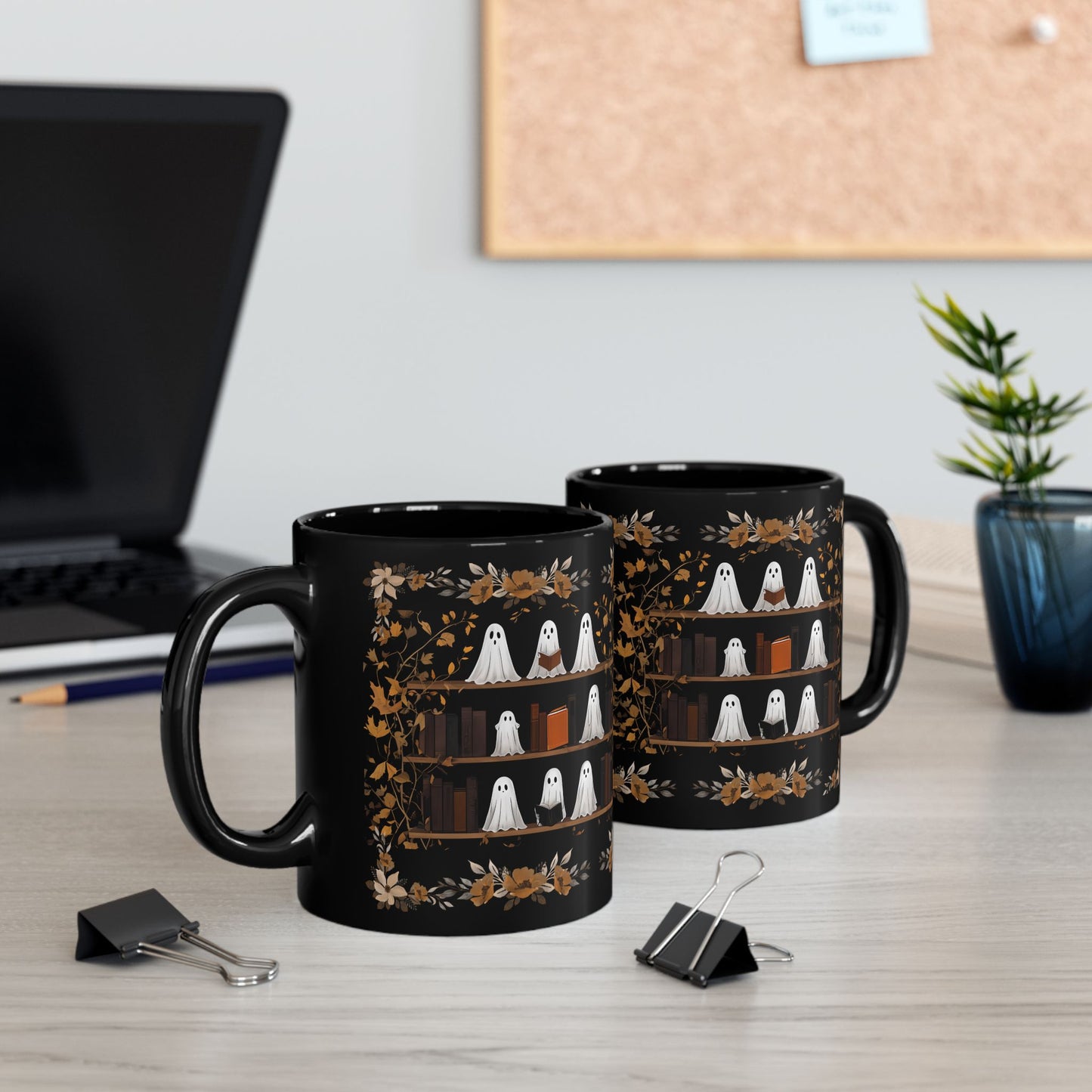 Cute Ghost Mug, Spooky Coffee Cup, Autumn Decor, Ghost Lovers Gift, 11oz 15oz Black Mug
