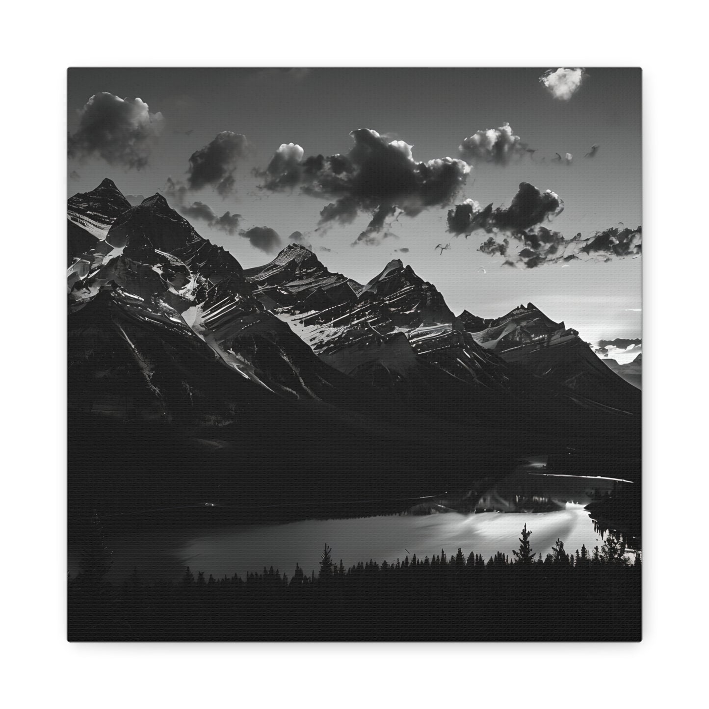 Canvas Print Black and White Mountains and Lake