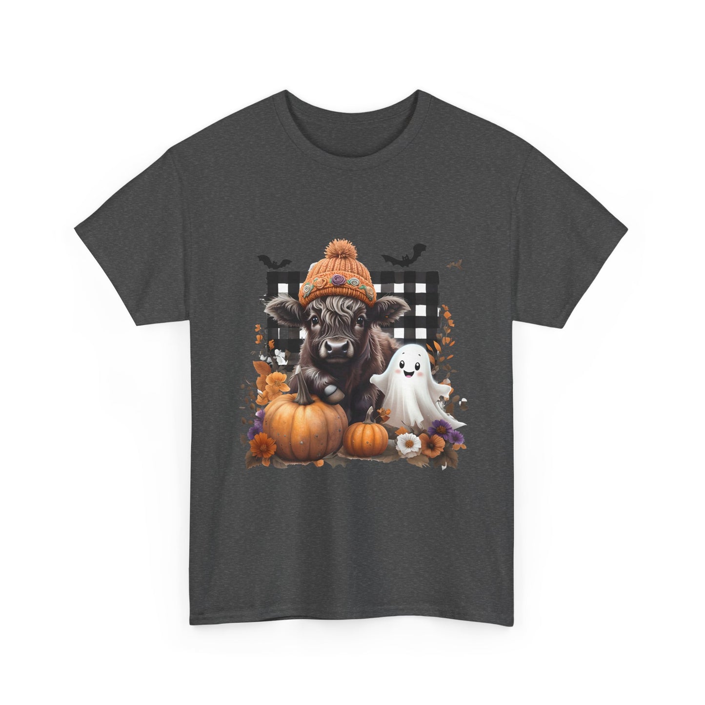 Halloween Cow and Ghost Tee, Fall Fashion, Pumpkin Shirt, Cozy Halloween Apparel, Gifts for Cow Lovers, Cute Tee