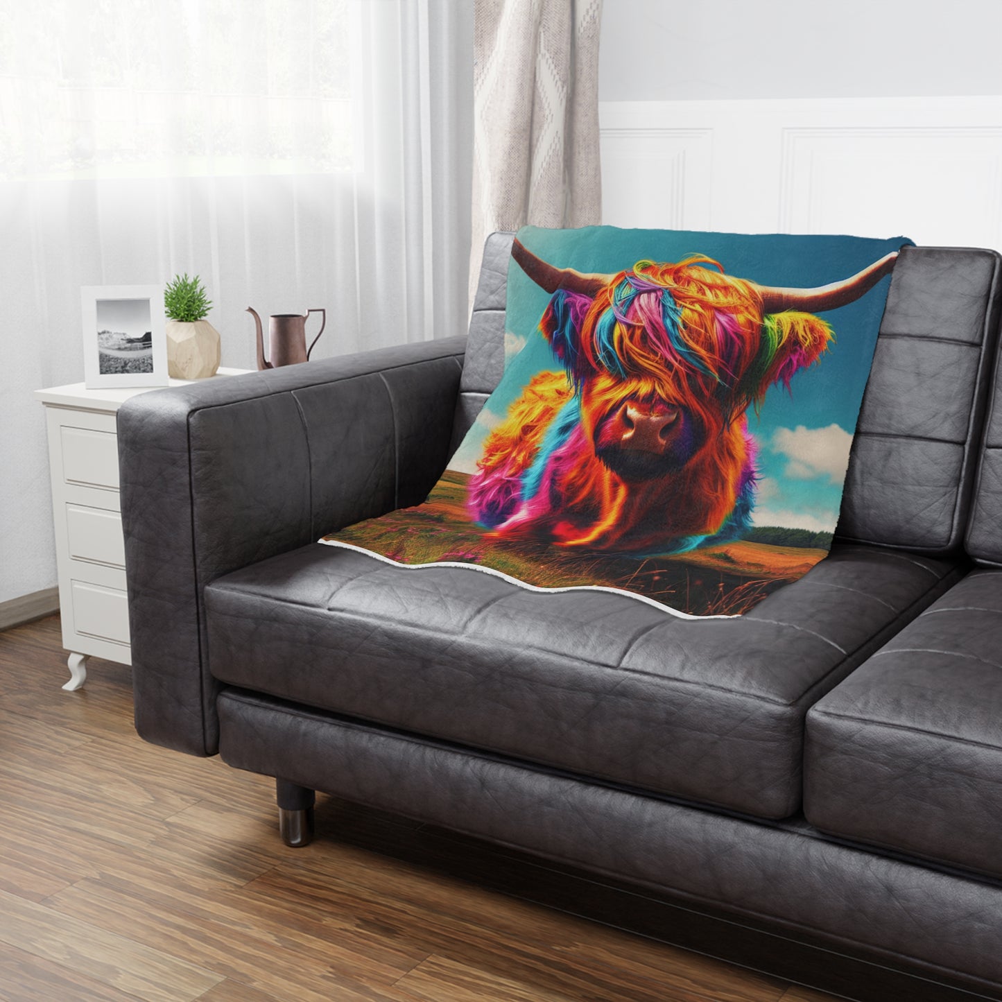 Colorful Highland Cow Minky Blanket - Soft Plush Cozy Throw, Unique Cow Lover Gift, Farmhouse Decor, Animal Print Bedding, Winter Gift Idea