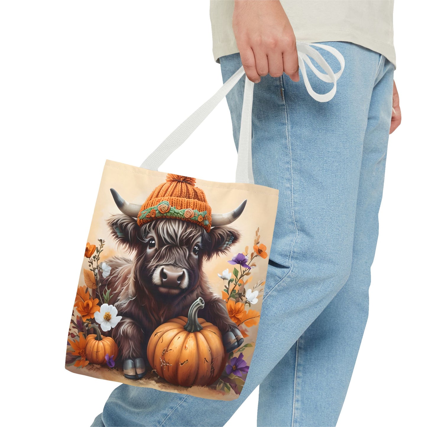 Autumn Cow Tote Bag, Fall Harvest Bag, Pumpkin Lover's Gift, Farmhouse Decor Accessories, Seasonal Shopping Tote, AOP Tote Bag