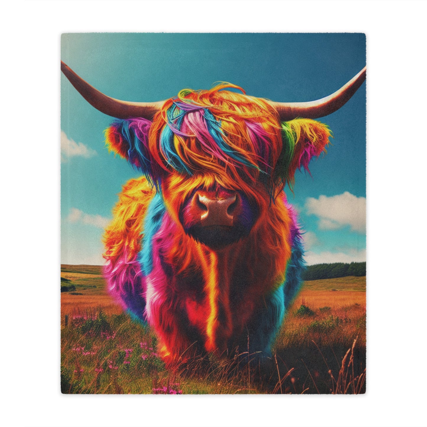 Colorful Highland Cow Minky Blanket - Soft Plush Cozy Throw, Unique Cow Lover Gift, Farmhouse Decor, Animal Print Bedding, Winter Gift Idea