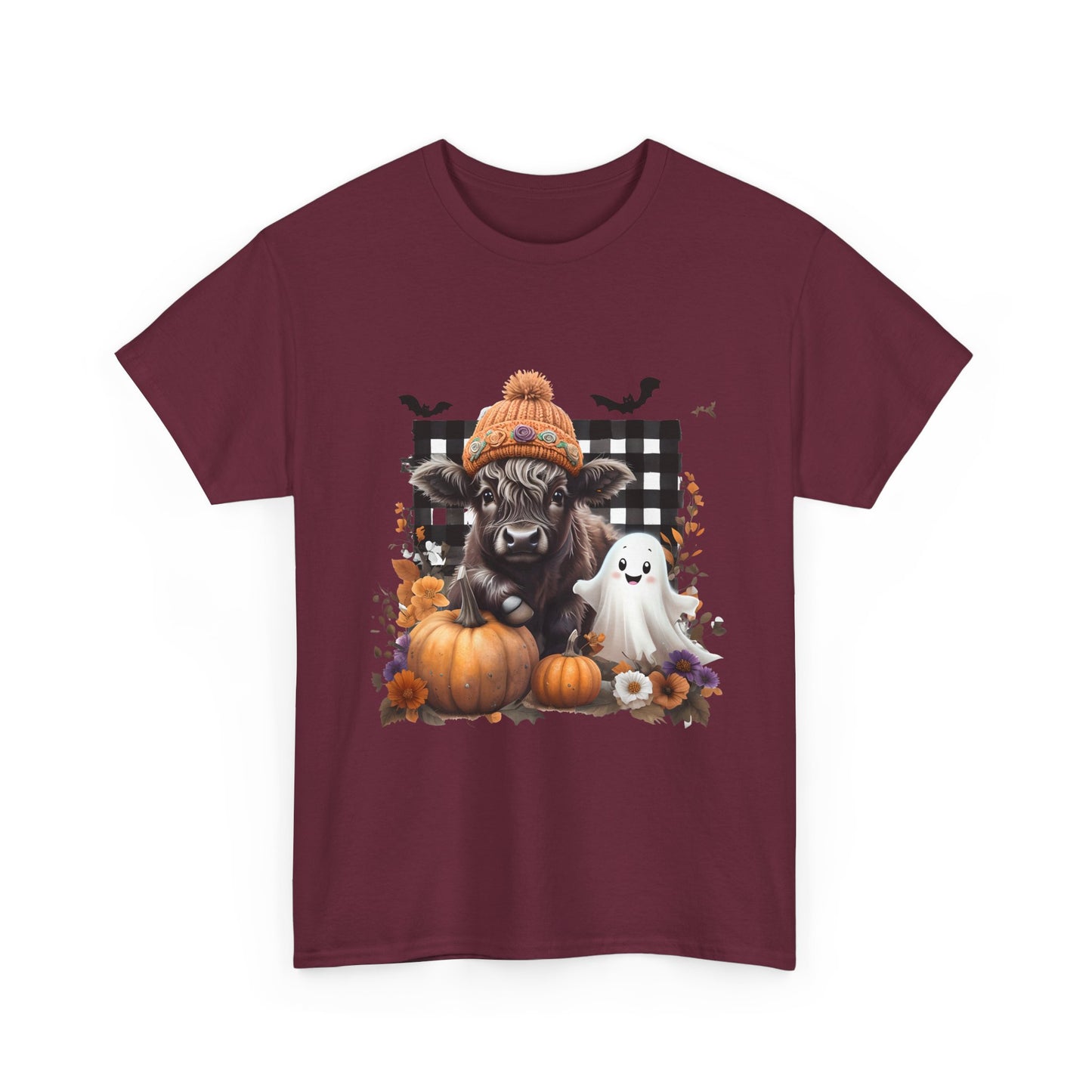 Halloween Cow and Ghost Tee, Fall Fashion, Pumpkin Shirt, Cozy Halloween Apparel, Gifts for Cow Lovers, Cute Tee