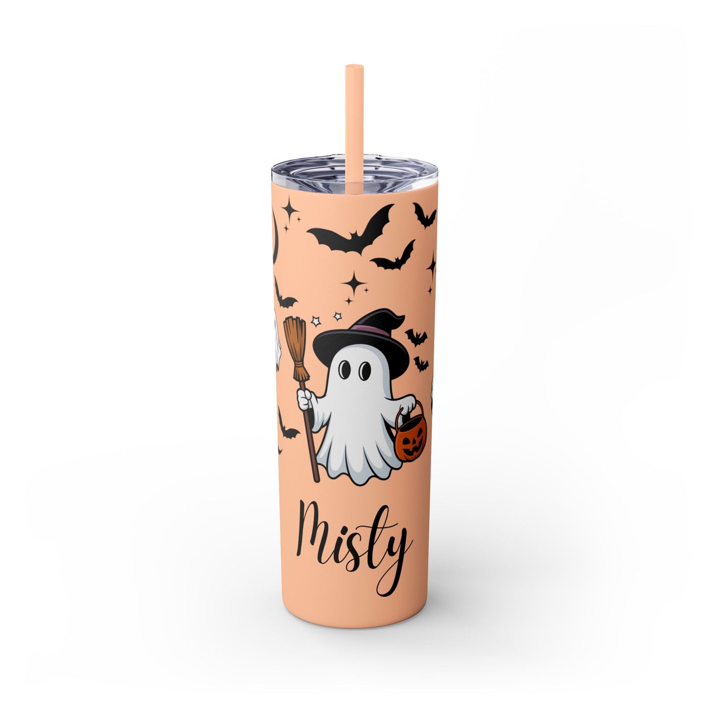Personalized Ghost Tumbler, 20oz Halloween Skinny Tumbler with Straw, Cute Halloween Gift, Custom Drinkware for Fall Celebrations