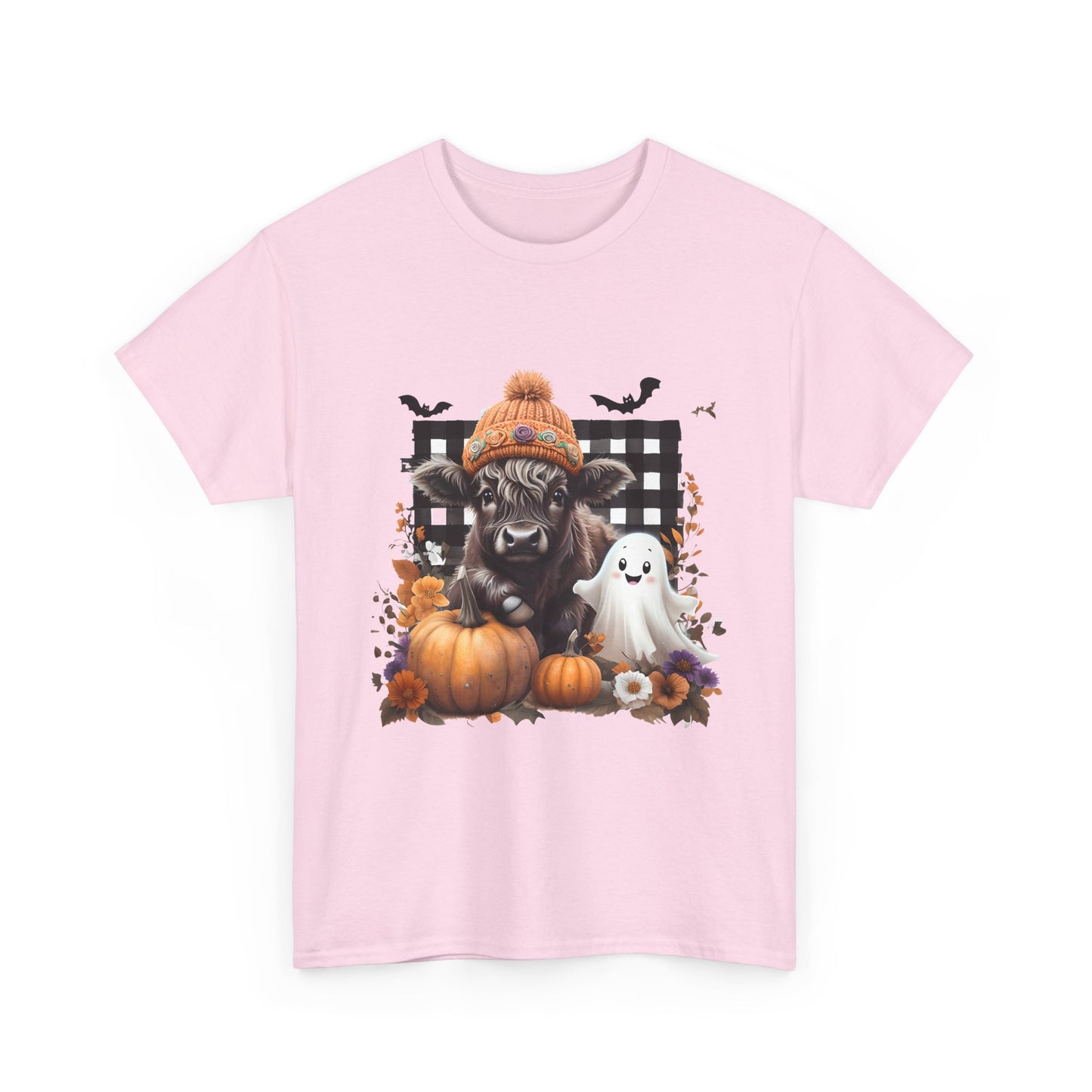 Halloween Cow and Ghost Tee, Fall Fashion, Pumpkin Shirt, Cozy Halloween Apparel, Gifts for Cow Lovers, Cute Tee