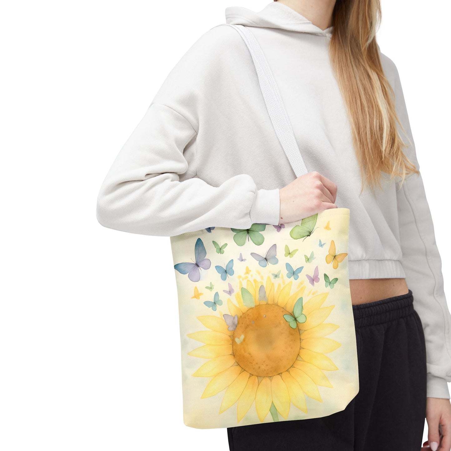Sunflower and Butterflies Tote Bag | Eco-Friendly Shopping Bag, Floral Gift, Summer Accessory, Travel Tote, Beach Bag