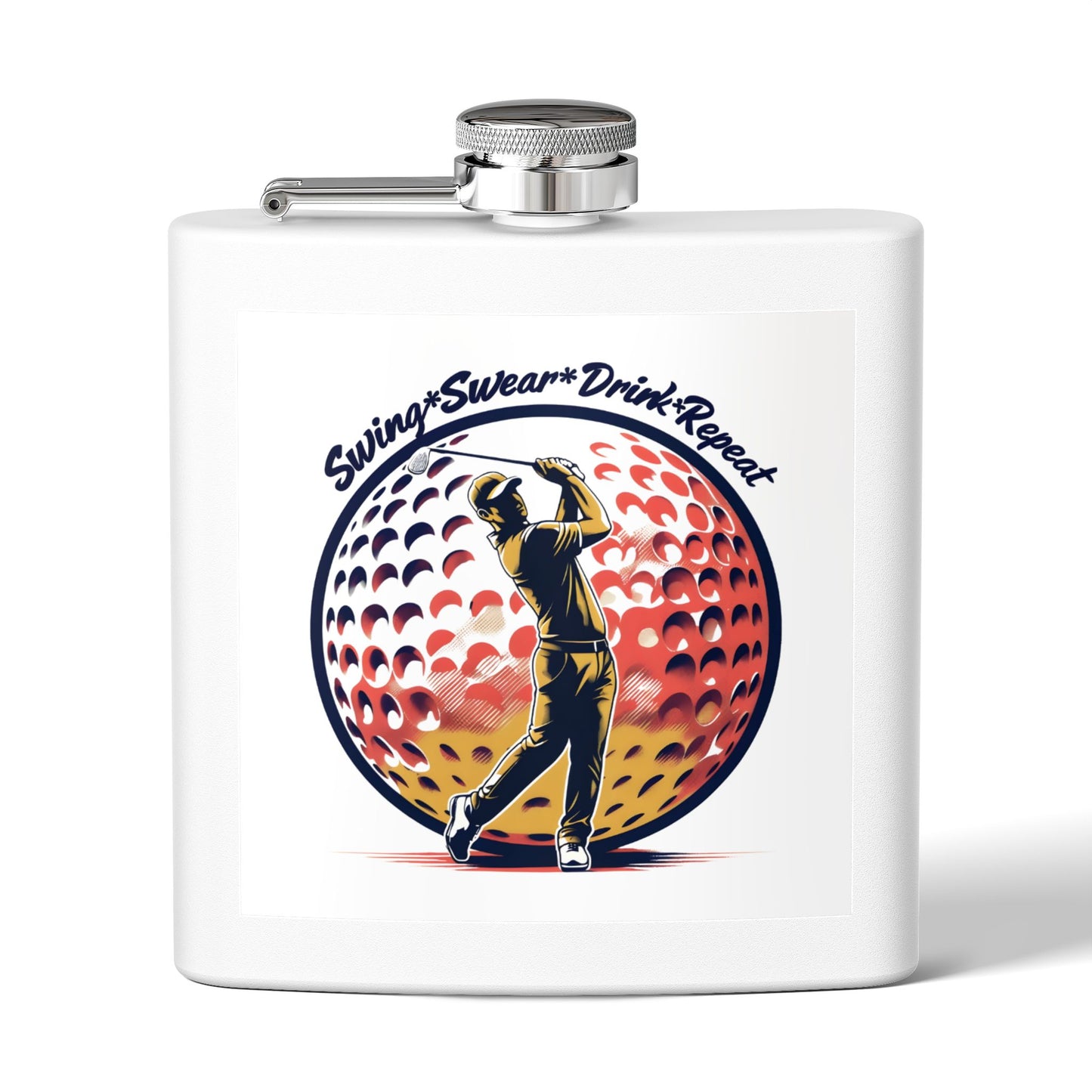 Flask - Swing, Swear, Drink, Repeat Golf Themed Stainless Steel Flask, 6oz