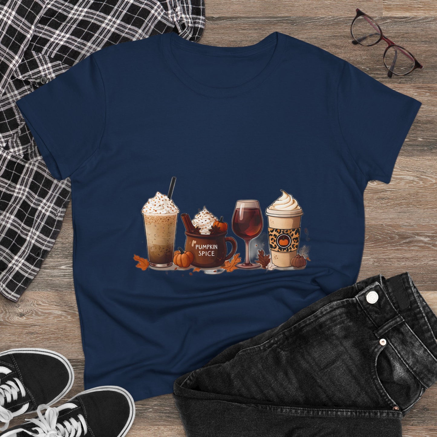 Autumnal Coffee-Themed Women's T-Shirt, Cozy Fall Tee, Pumpkin Spice Lovers Gift, Casual Everyday Wear, Thanksgiving Top