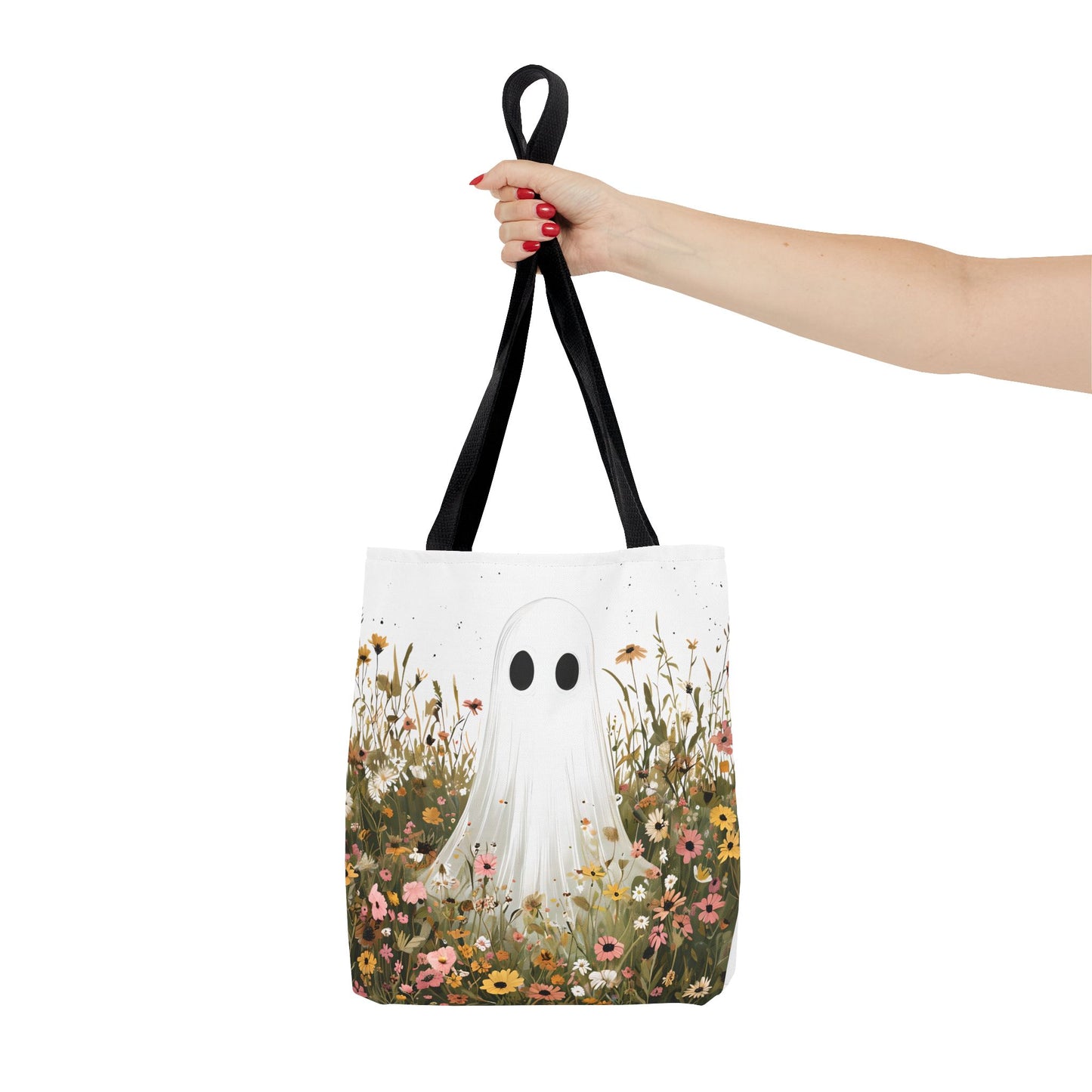 Ghostly Floral Tote Bag, Cute Tote, Halloween Bag, Eco-Friendly Tote, Everyday Use, Gift for Friends, Garden Lovers