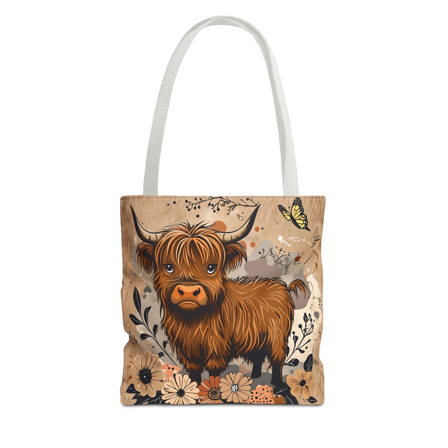Highland Cow Tote Bag, Cute Cow Tote, Floral Print Bag, Eco-Friendly Tote, Gift for Animal Lovers