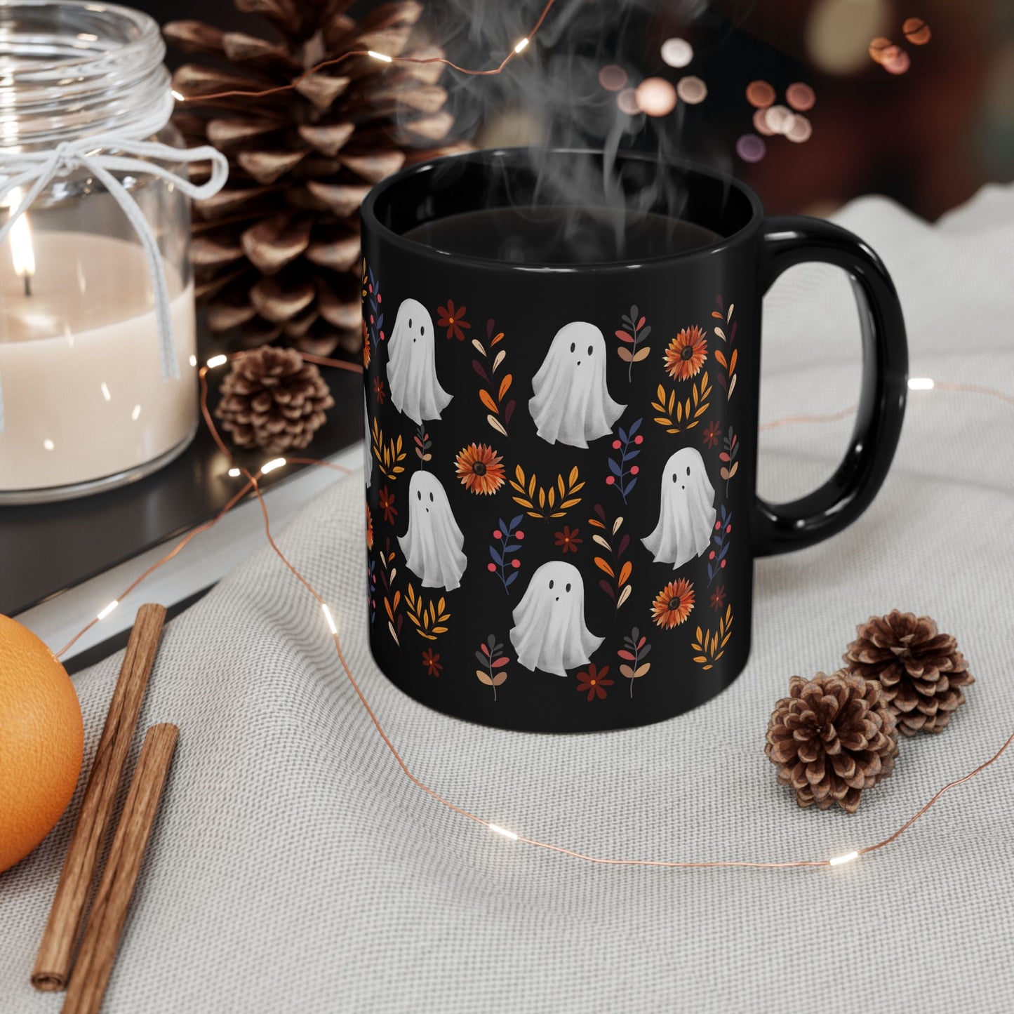 Halloween Ghost Mug, Cute Ceramic Cup, Fall Decor, Gift for Spooky Season Lovers, Coffee, Tea, Autumn Atmosphere