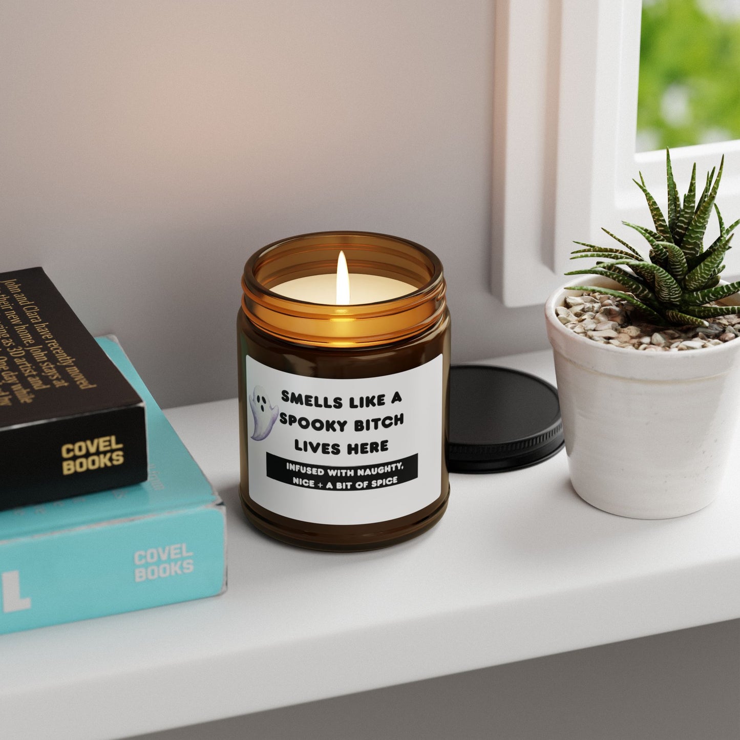 Spooky Scented Candle, Smells Like A Spoooky Bitch, Halloween Decor, Gift for Her, Amber Jar Candle, Home Fragrance, Cozy Vibe