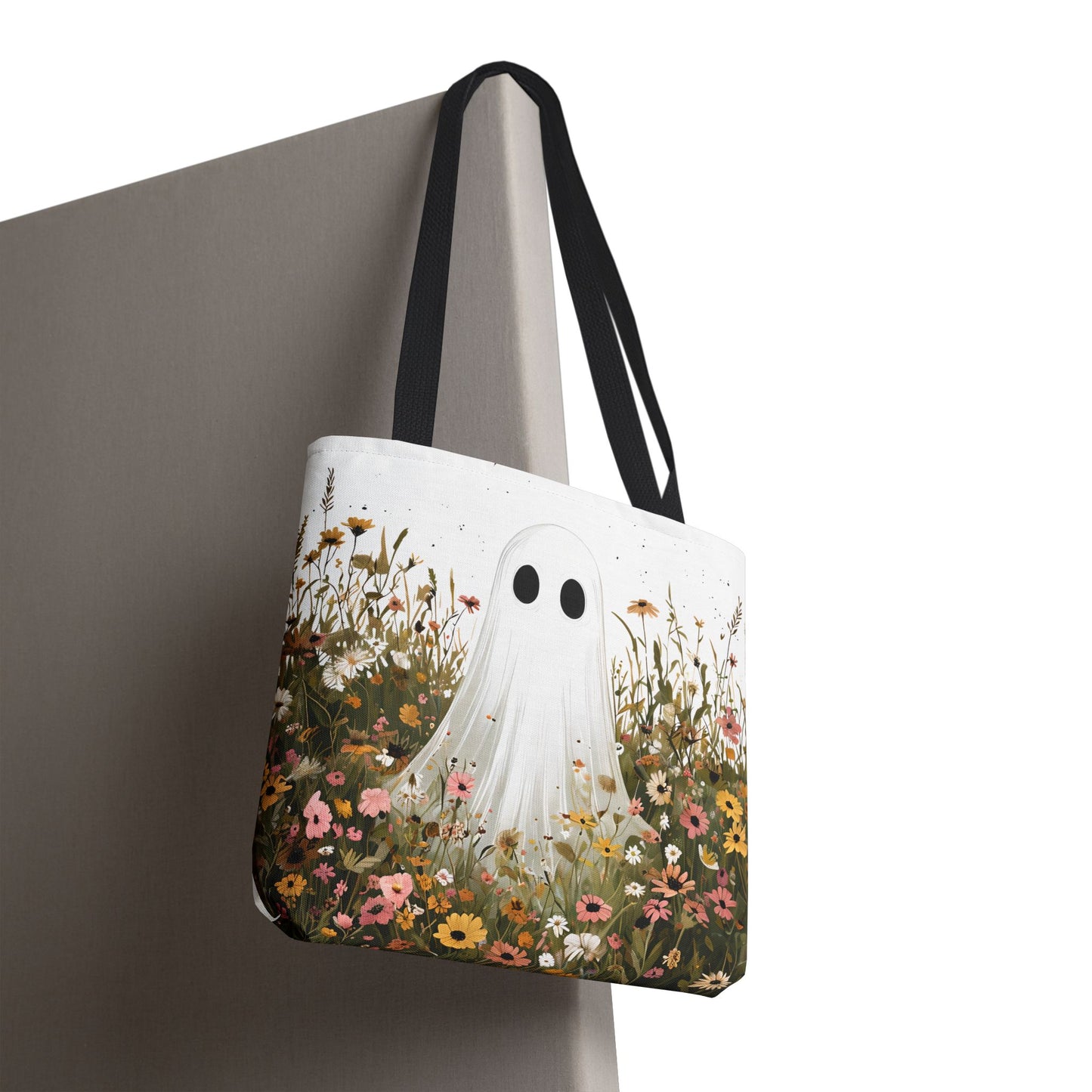 Ghostly Floral Tote Bag, Cute Tote, Halloween Bag, Eco-Friendly Tote, Everyday Use, Gift for Friends, Garden Lovers