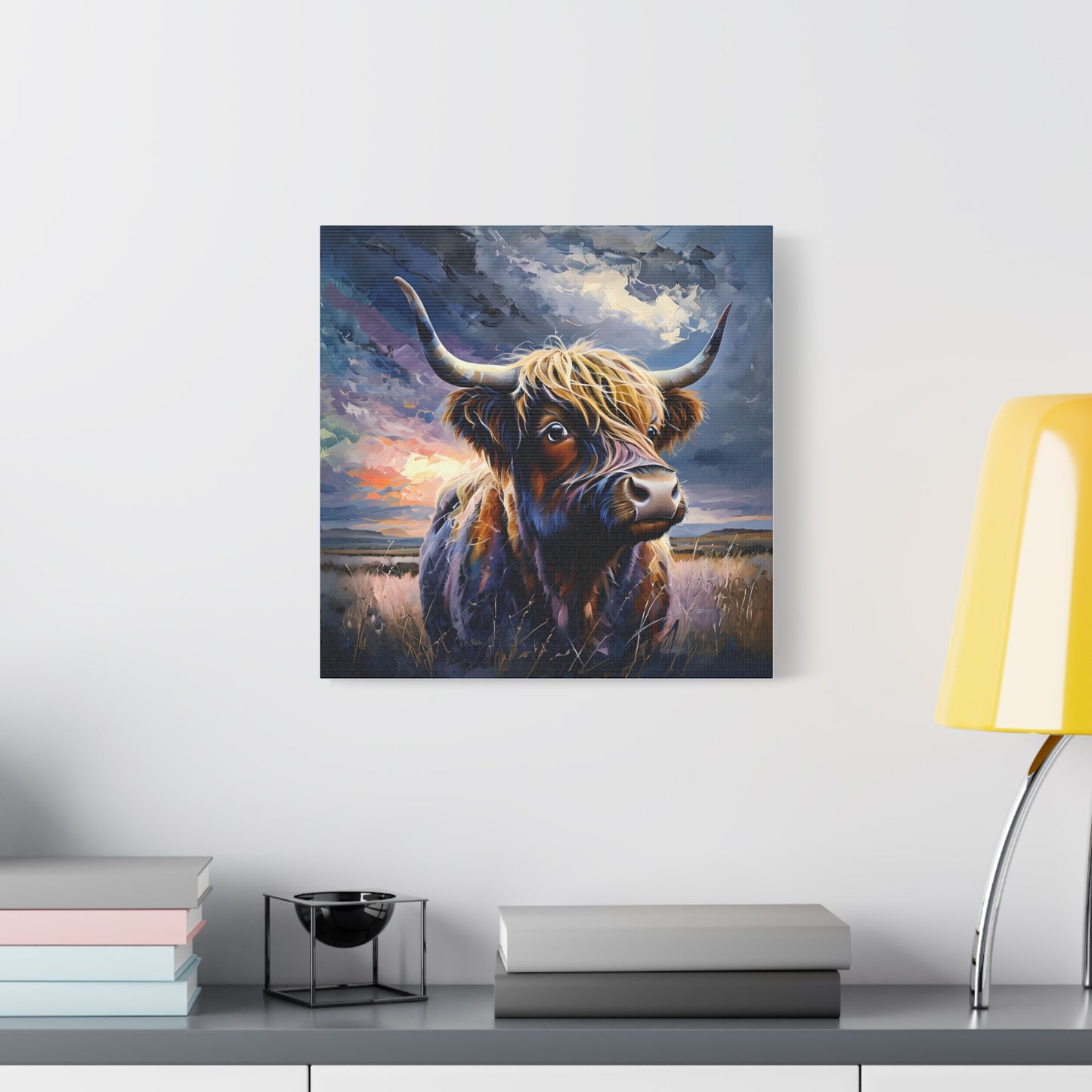 Canvas Print - Highland Cow on the plains