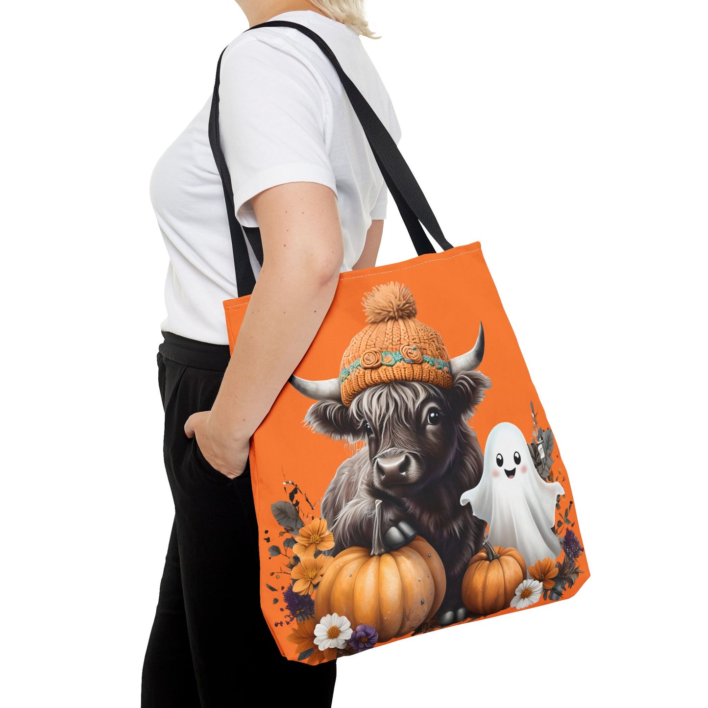 Halloween Cow Ghost Tote Bag, Cute Fall Canvas, Pumpkin Lover's Bag, Trick or Treat, Autumn Decor, Unique Gift Idea