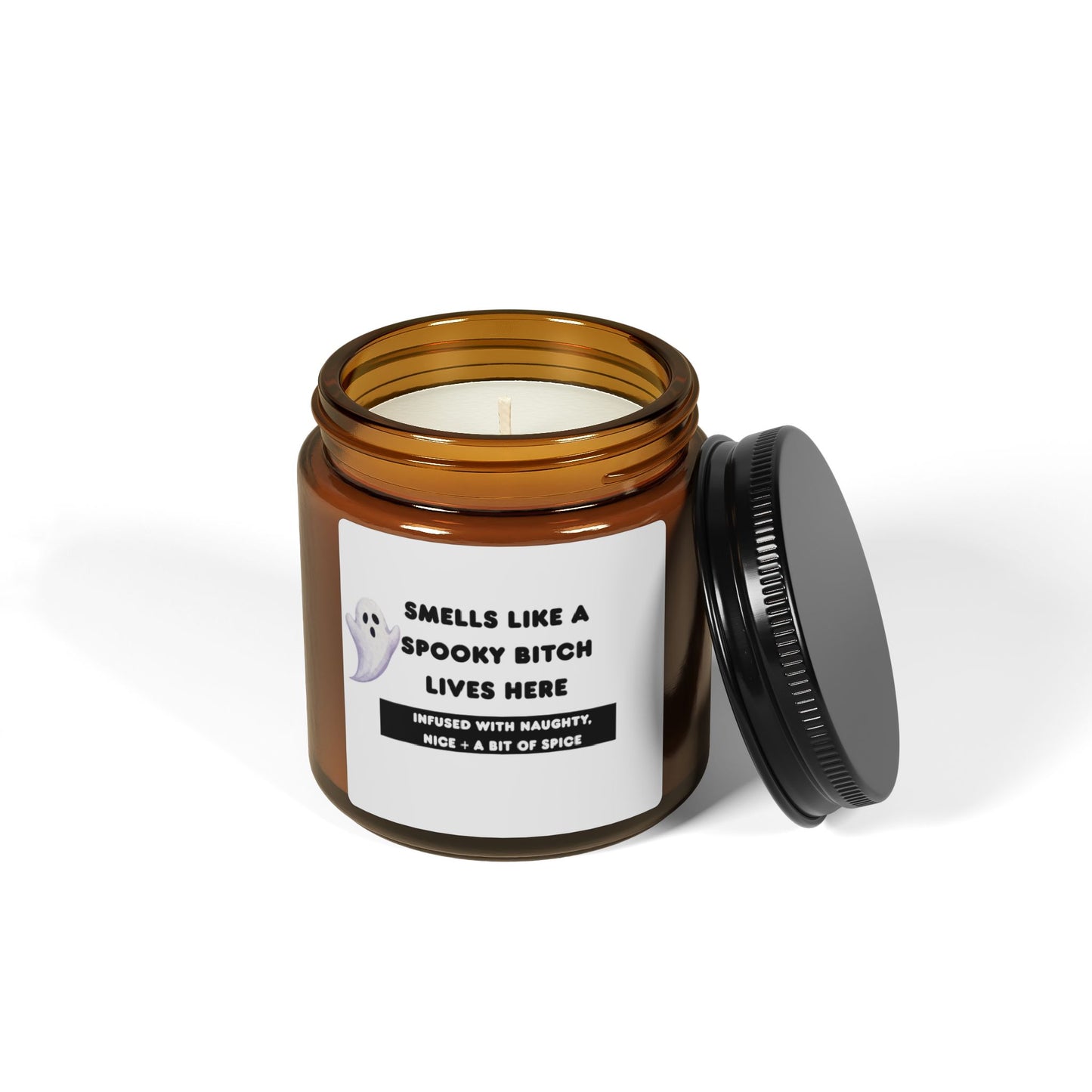 Spooky Scented Candle, Smells Like A Spoooky Bitch, Halloween Decor, Gift for Her, Amber Jar Candle, Home Fragrance, Cozy Vibe