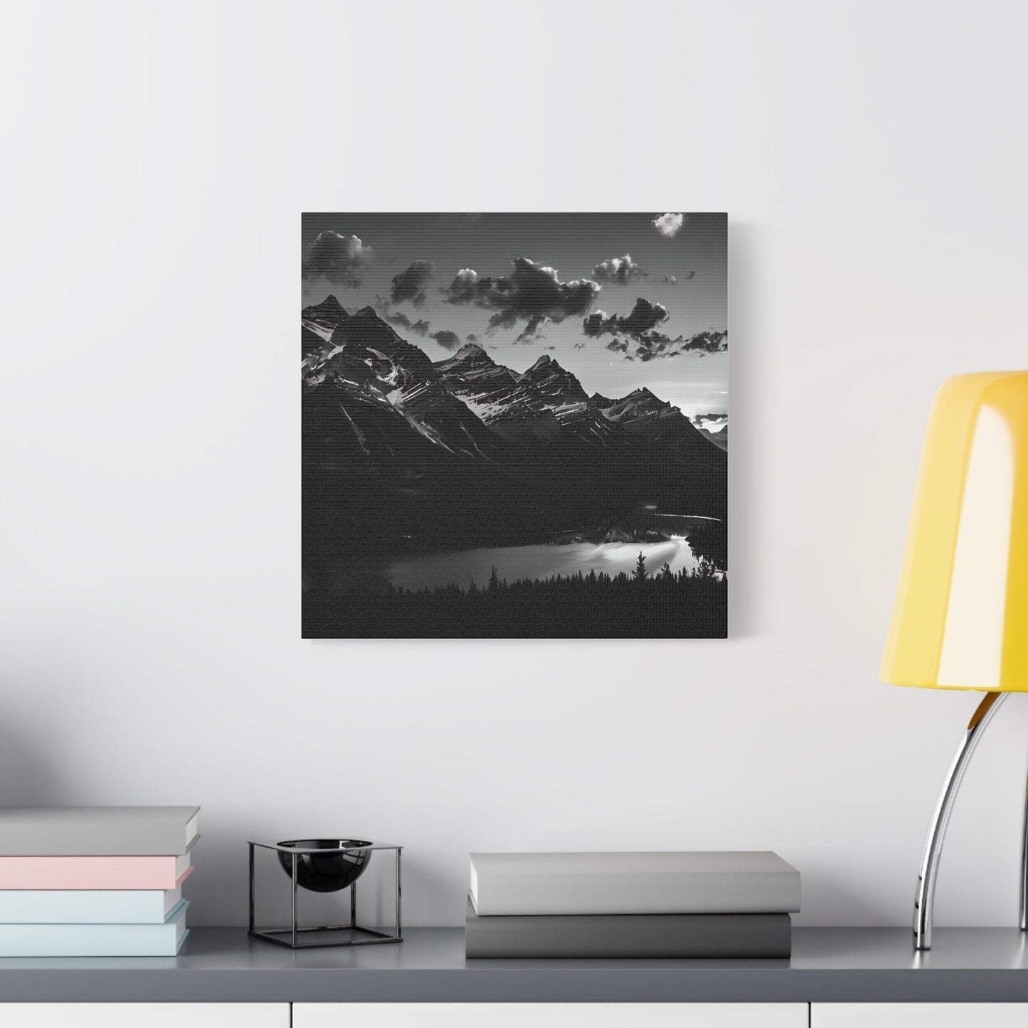 Canvas Print Black and White Mountains and Lake