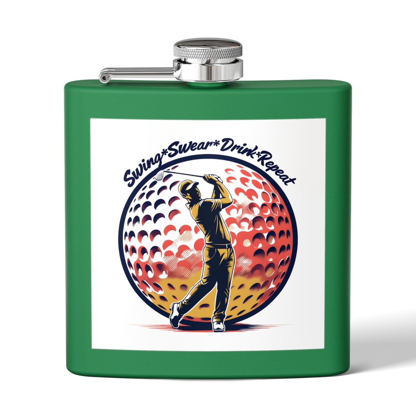 Flask - Swing, Swear, Drink, Repeat Golf Themed Stainless Steel Flask, 6oz