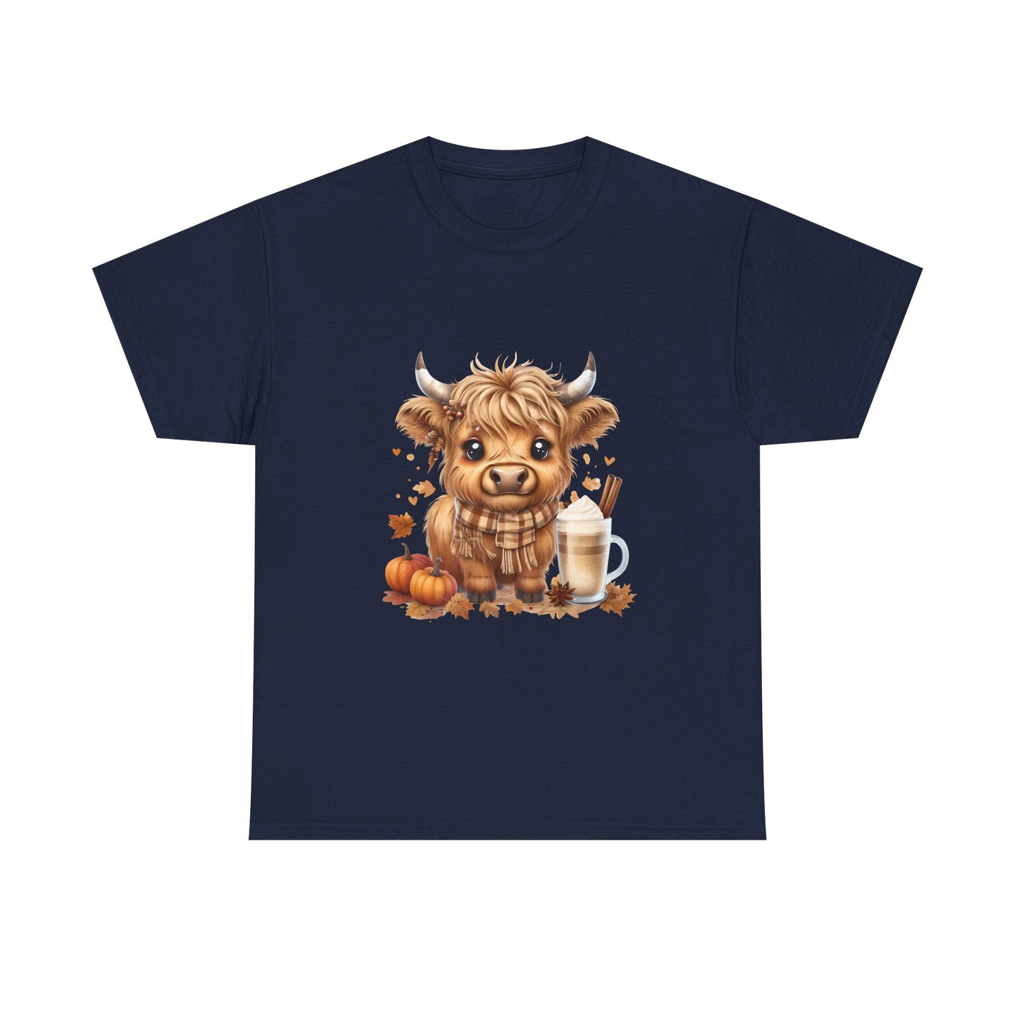 Cute Fall Harvest Cow Tee, Unisex Heavy Cotton T-Shirt, Autumn Shirt, Halloween Gift, Farm Animal Top, Cozy Seasonal Apparel