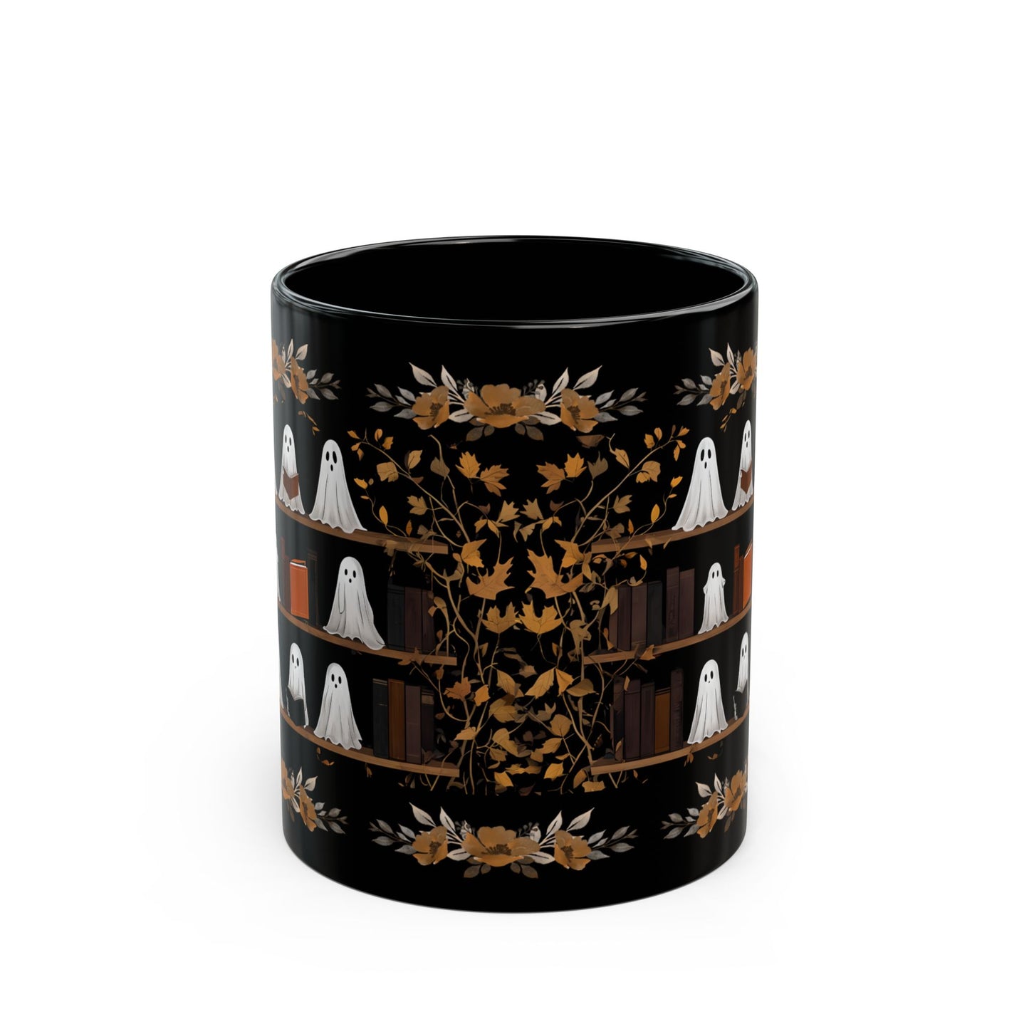Cute Ghost Mug, Spooky Coffee Cup, Autumn Decor, Ghost Lovers Gift, 11oz 15oz Black Mug